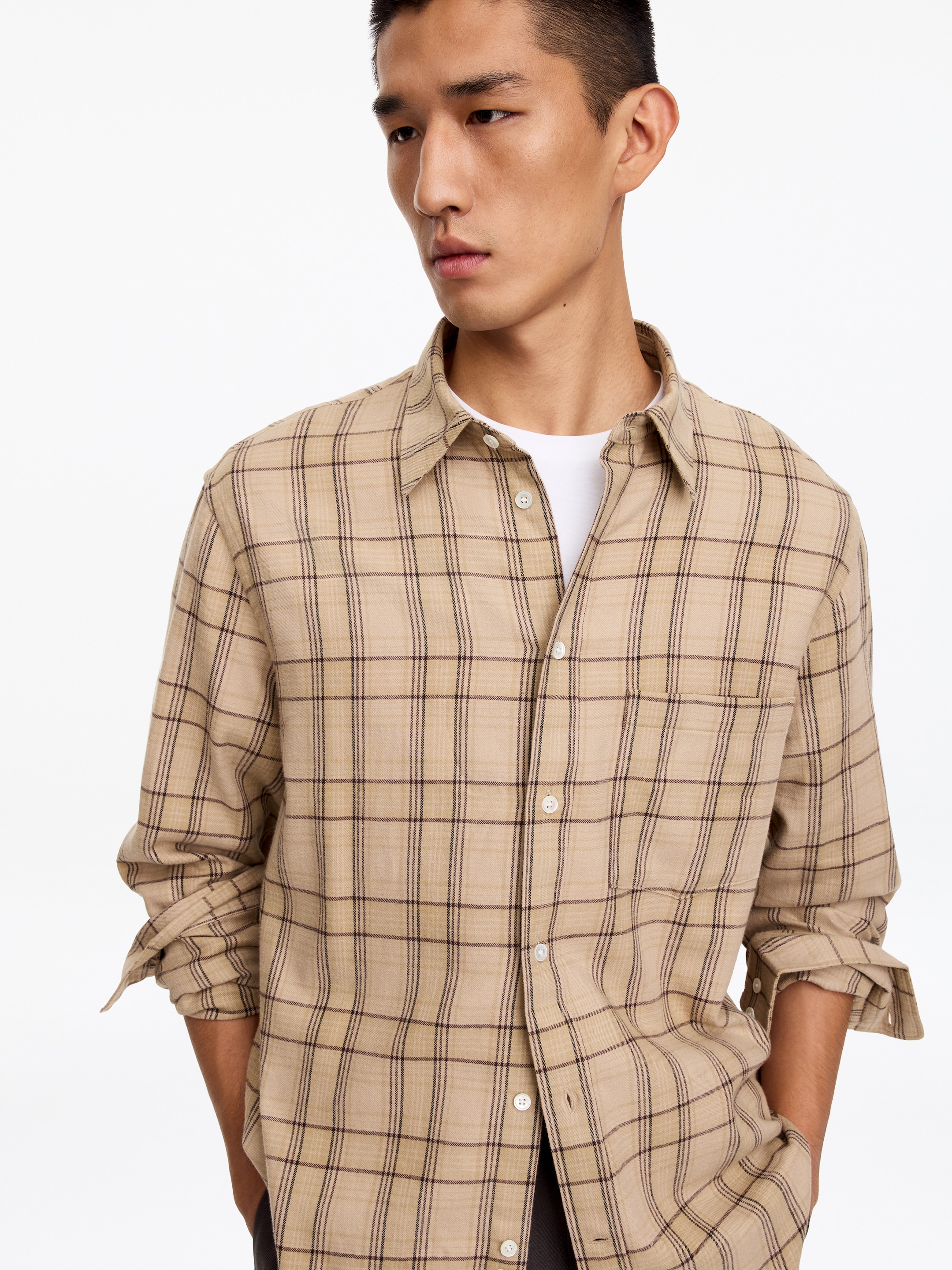 Camicia in flanella spazzolata - Motivo a quadri/Beige - Relaxed fit - men - StillMedia/Lookbook - 3