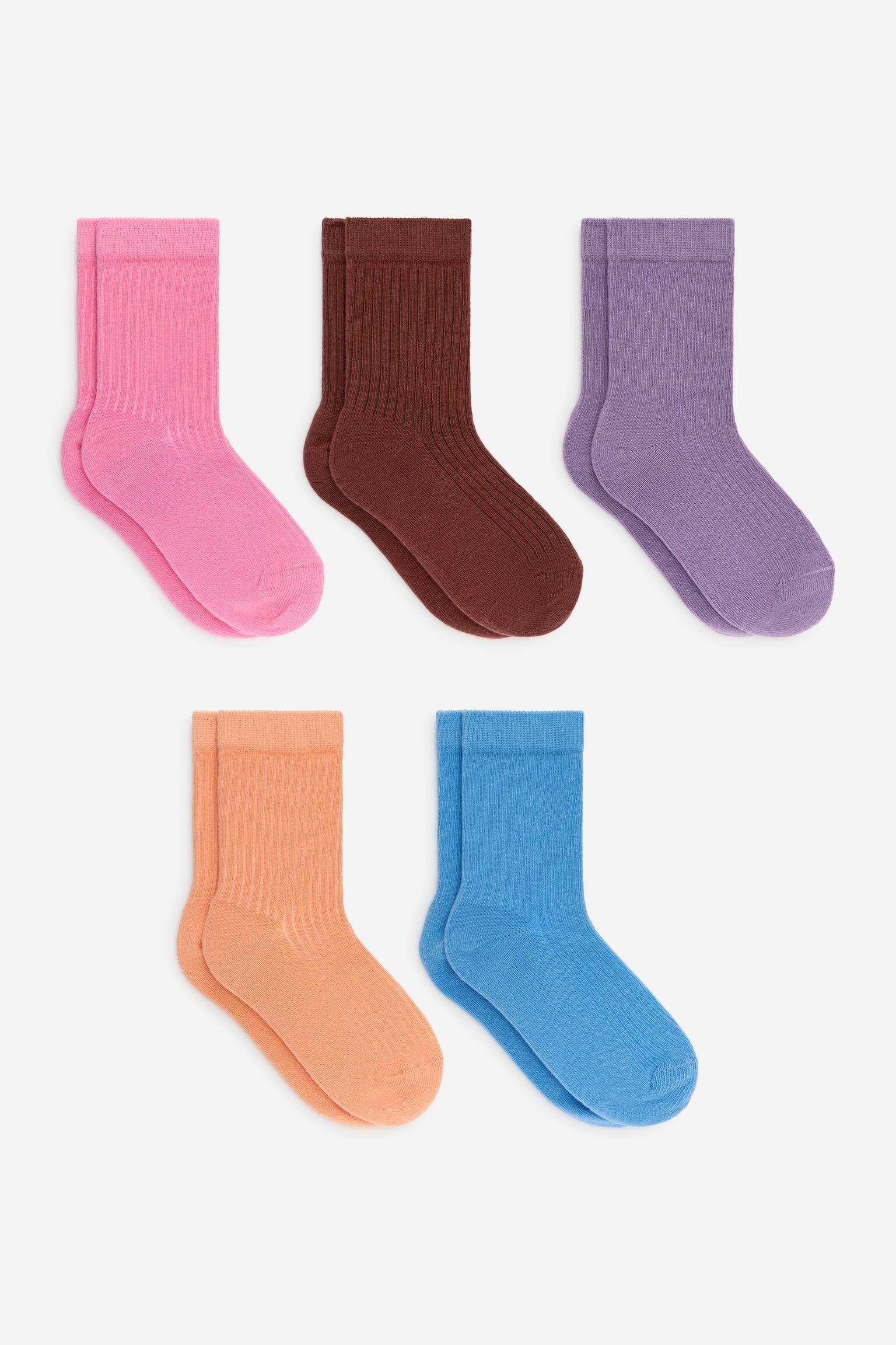 Șosete din tricotaj rib, 5 perechi - Piersică/Multicolor/Albastru/Multicolor