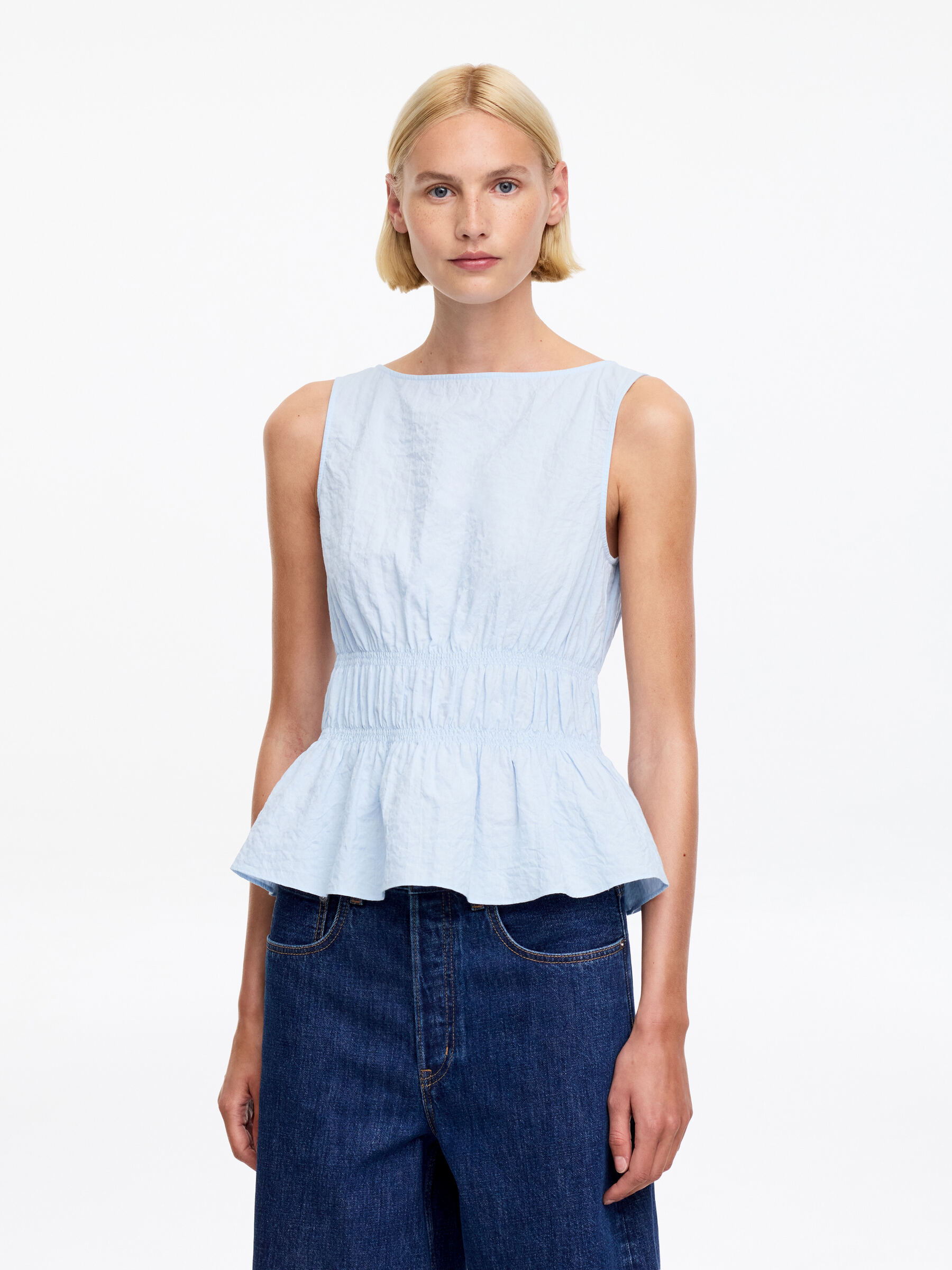Seersucker Smock Top-#ADBED3-19609