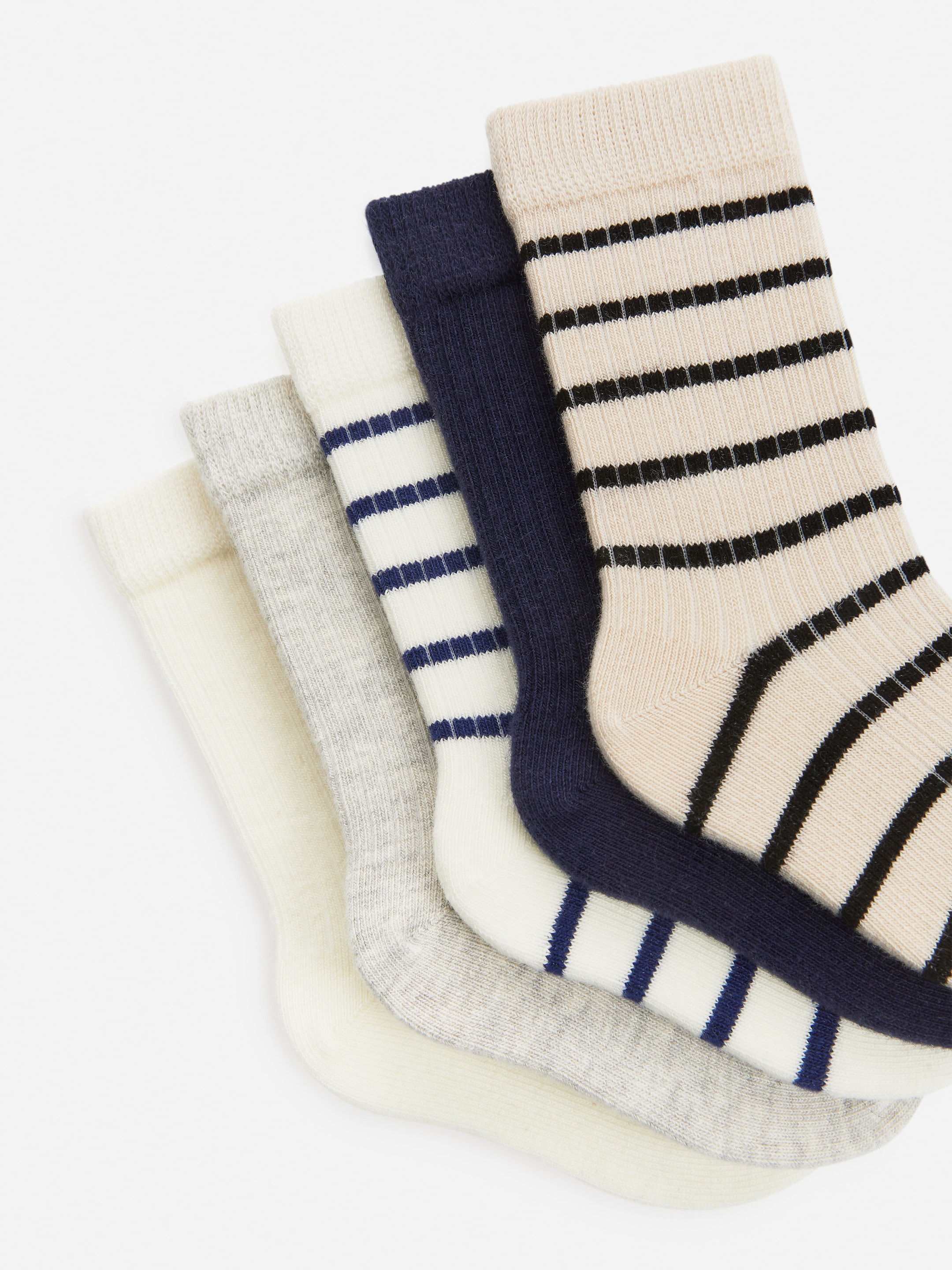 Rib Knit Baby Socks, 5 Pairs - Beige/Blue - Children - StillMedia/DescriptiveDetail - 1