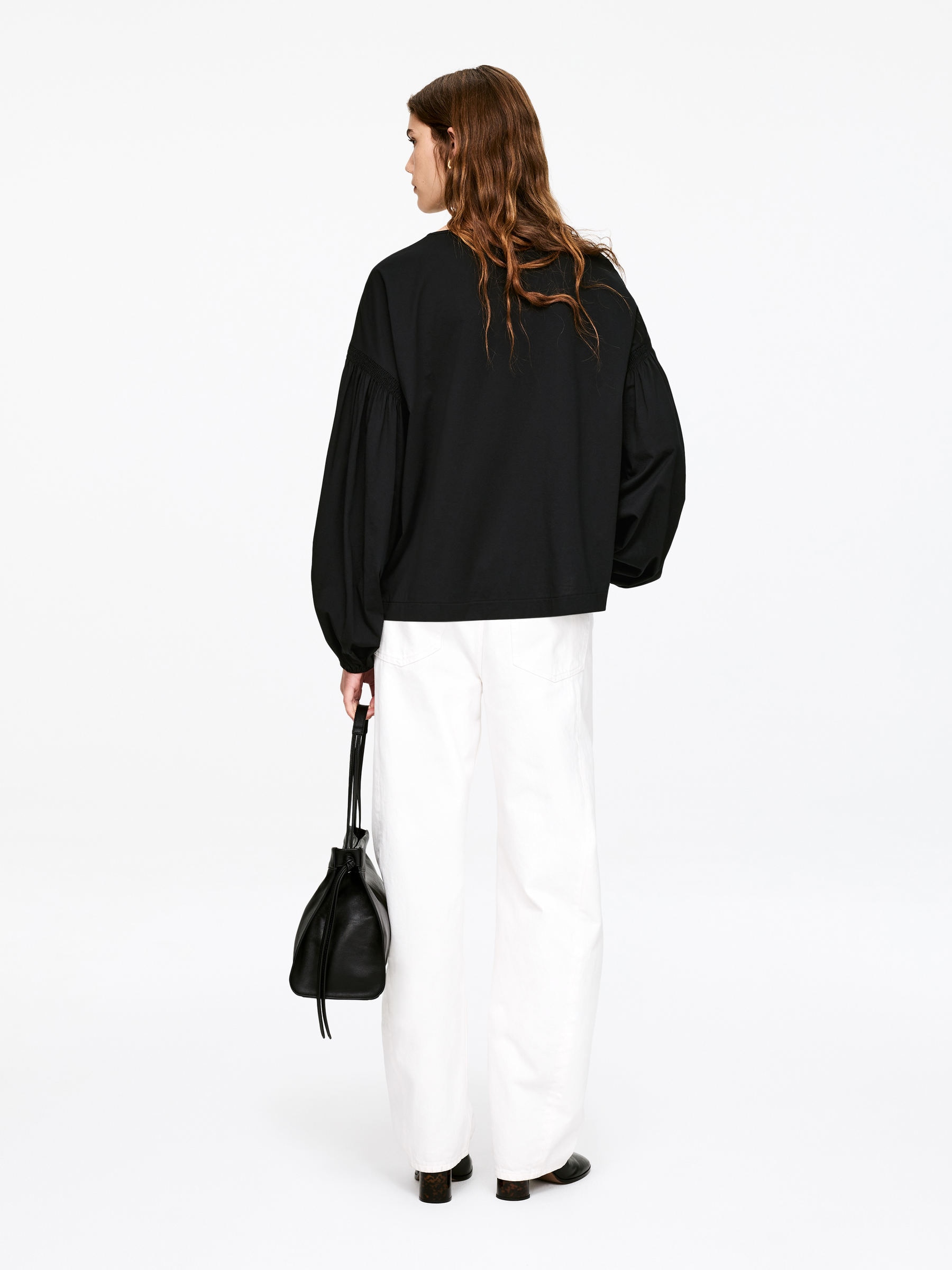 Baumwollbluse mit Ballonärmeln - Schwarz - Loose Fit - Damen - StillMedia/Lookbook - 6