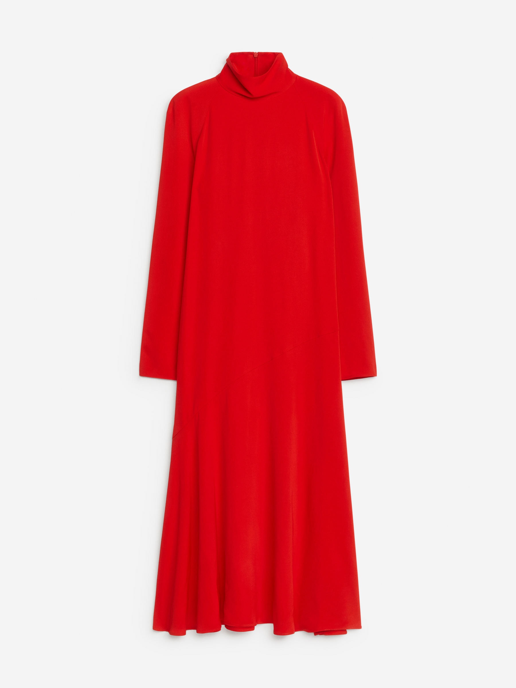 Vestido largo con cuello vuelto de canalé-Rojo-12789