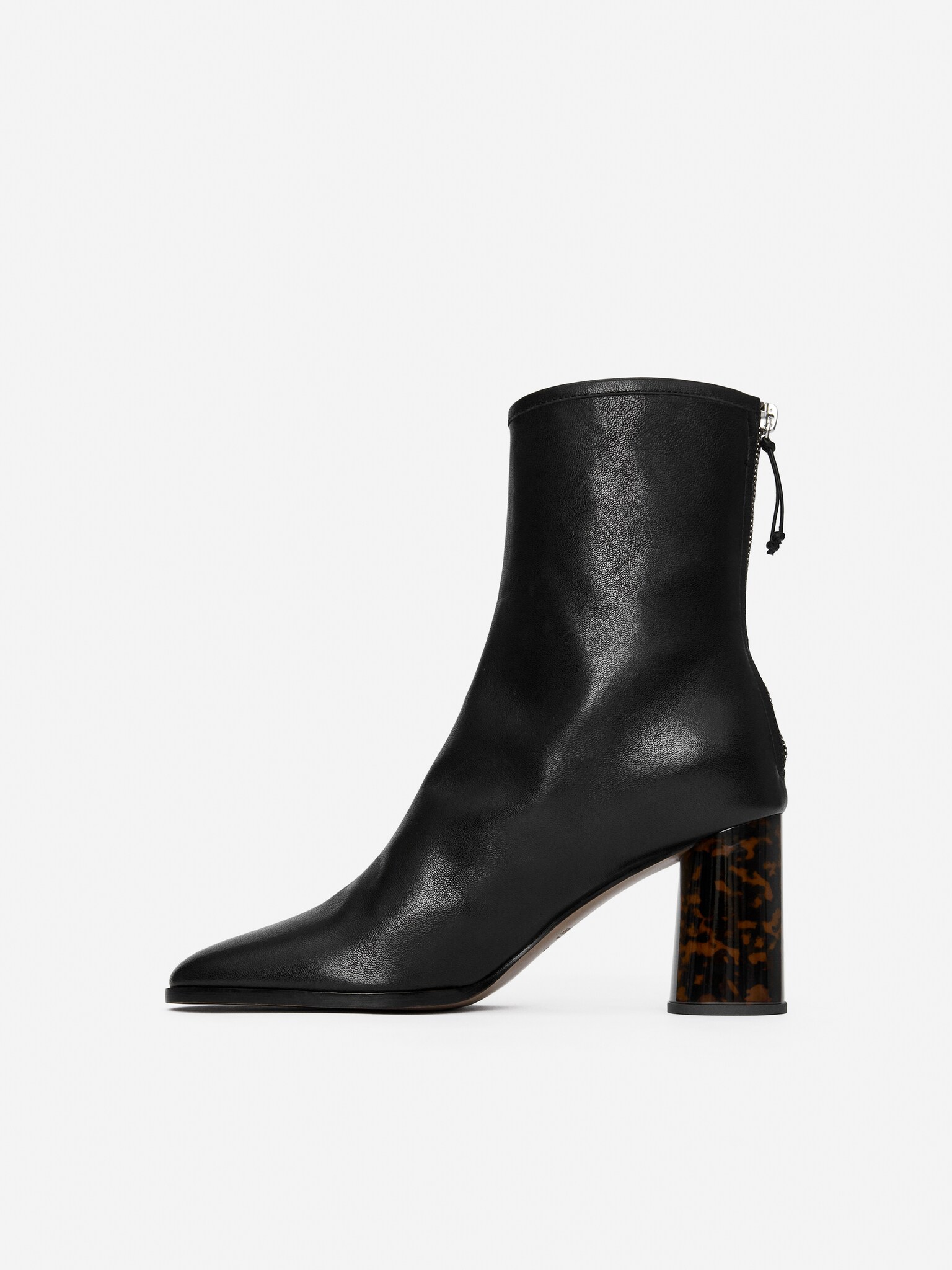 Buty za kostkę na obcasie z efektem szylkretu - Czarny - 7