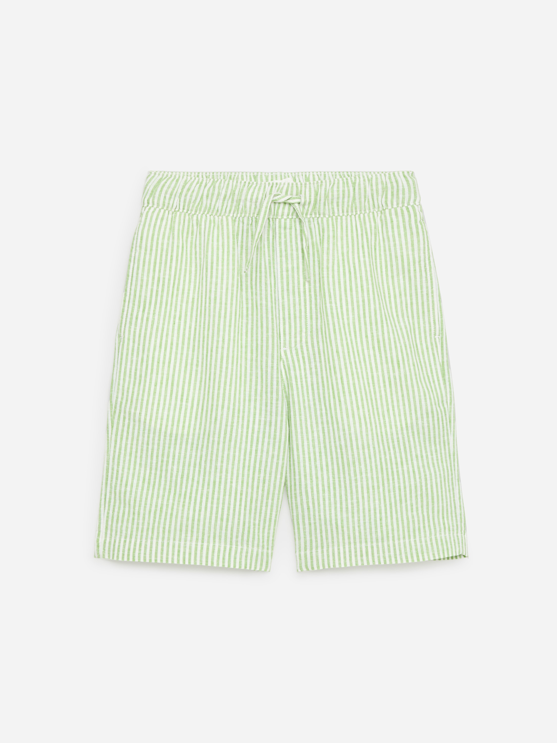 Pantaloni scurți din in - Verde/Alb/Albastru/Dungat