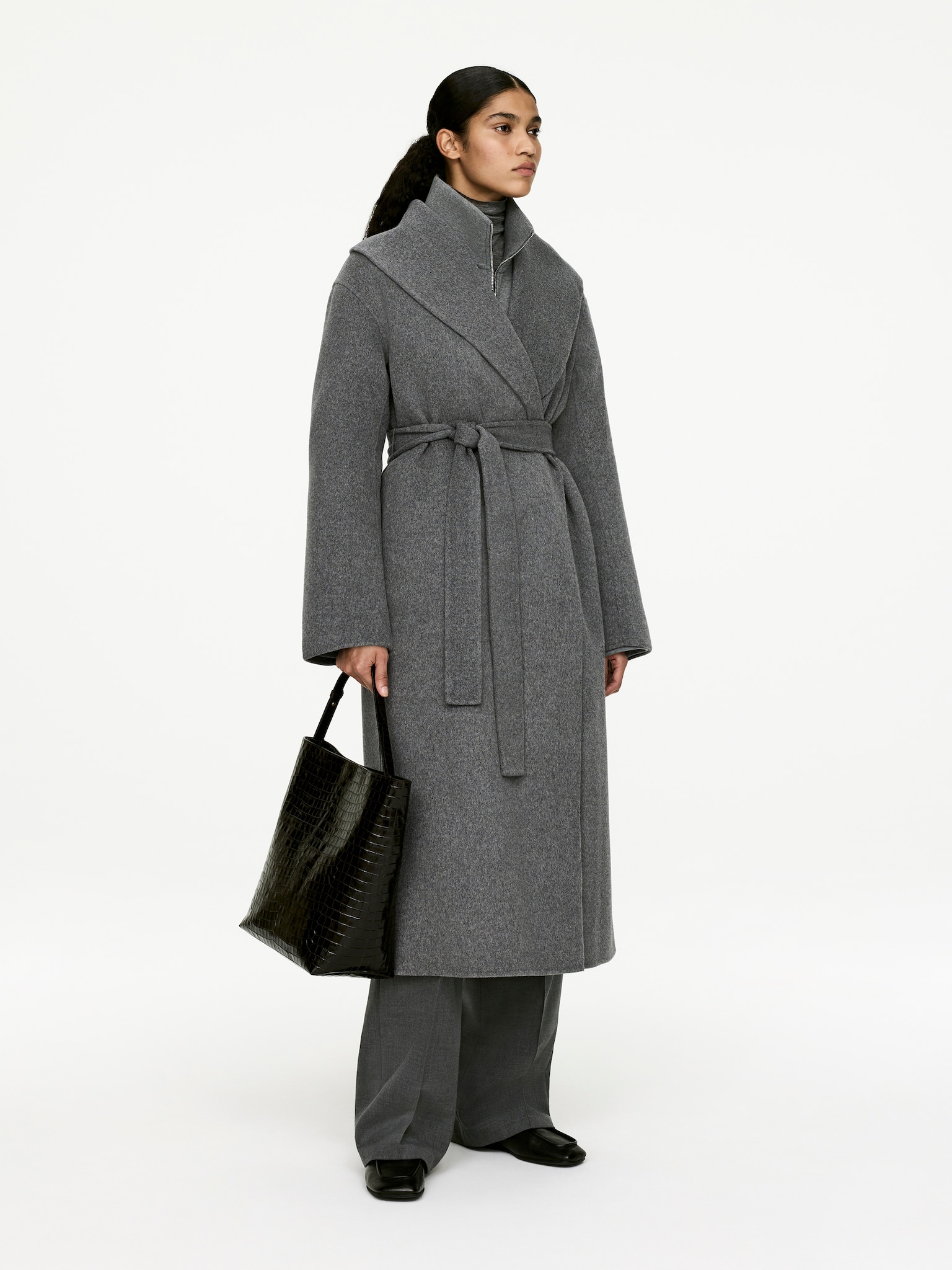 Manteau à col châle - gris - 4
