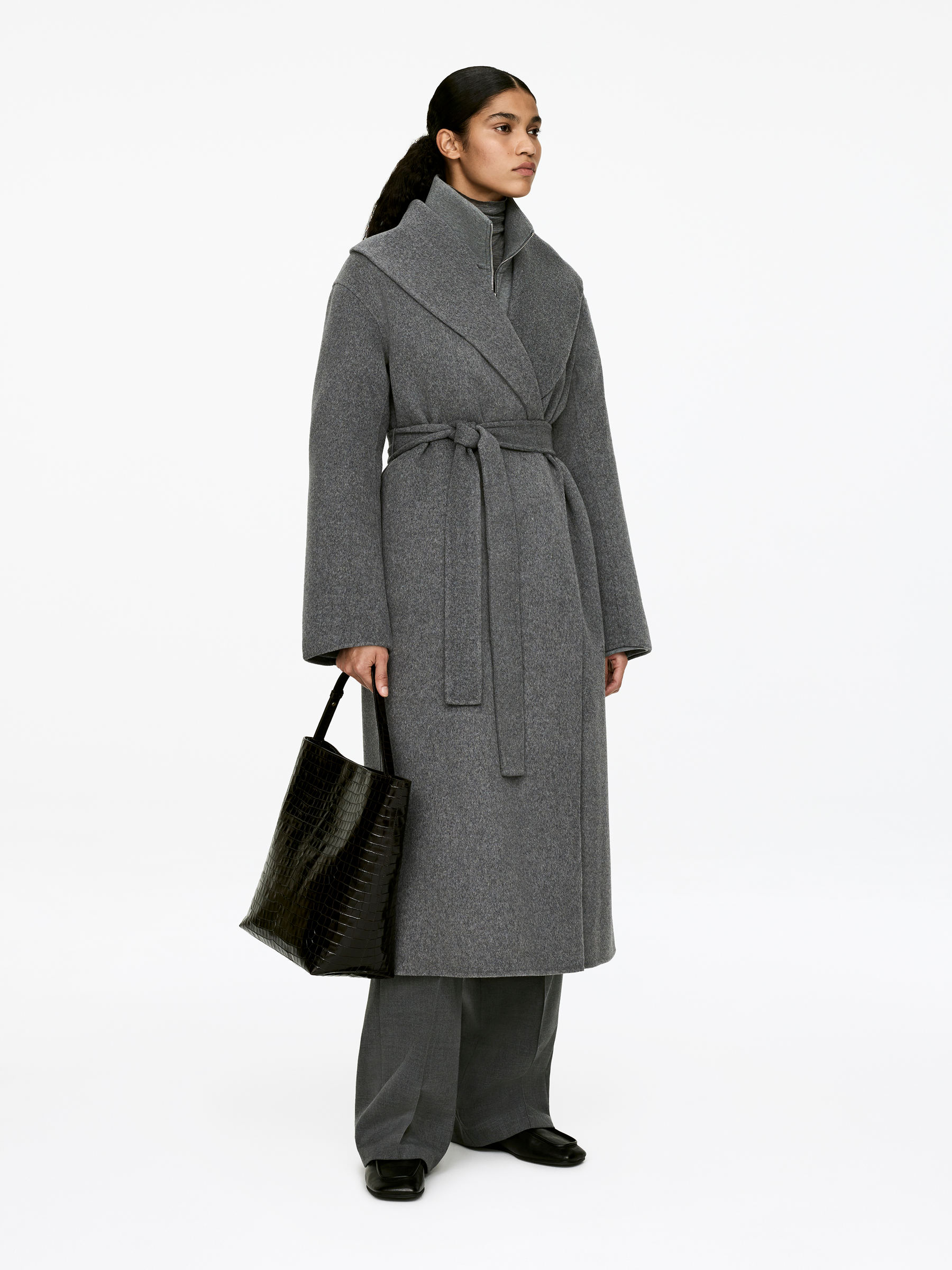 Shawl-Collar Coat - Grey - Regular fit - Women - StillMedia/Lookbook - 17