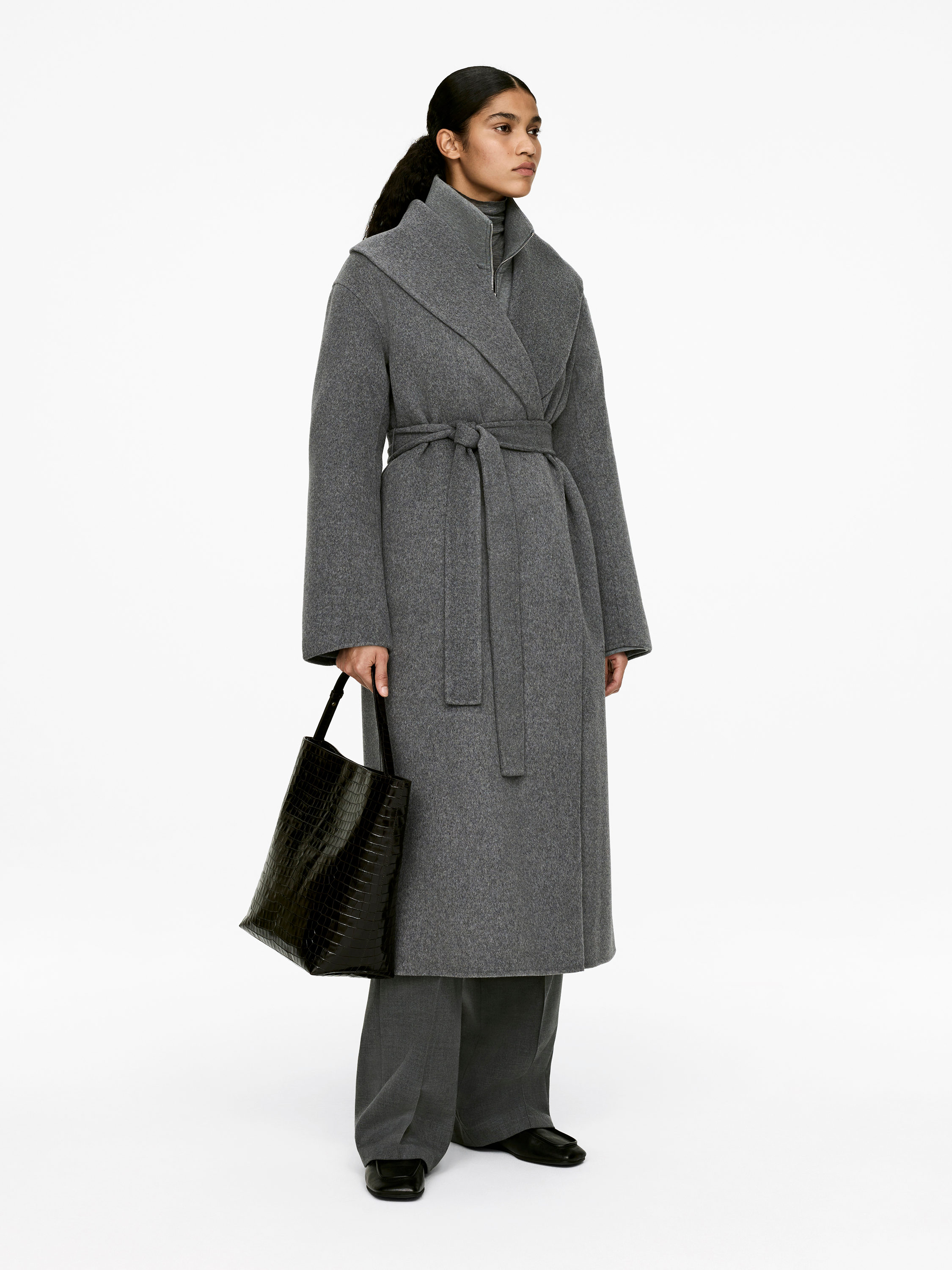 Sillage ウール コート charcoal grey WOOL COAT Shawl-Collar Coat – Grey – Women – ARKET NL