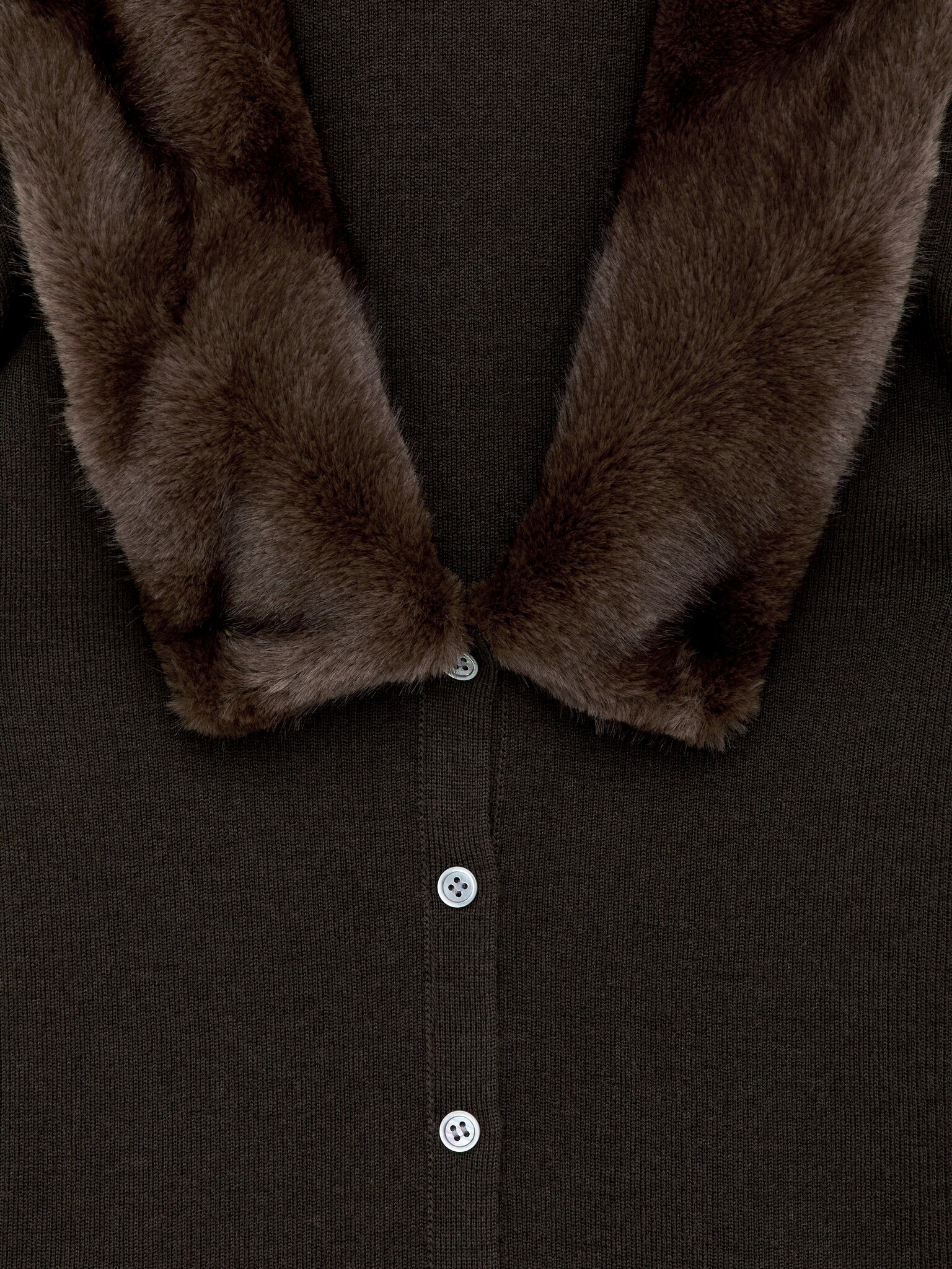 Cardigan à col en fausse fourrure - Marron foncé - 6