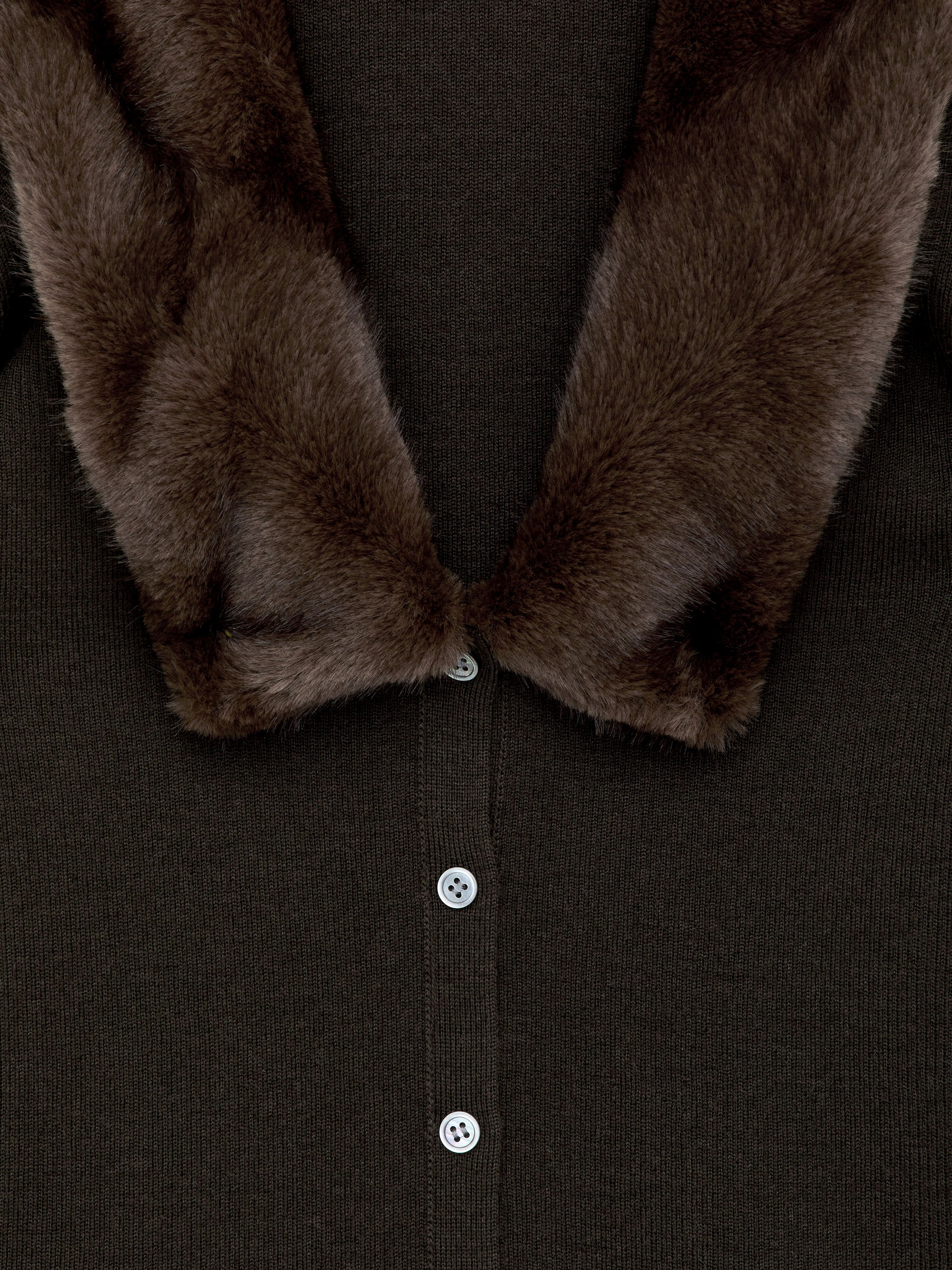 Faux Fur Collar Cardigan - Dark Brown - Slim fit - Women - StillMedia/DescriptiveDetail - 1