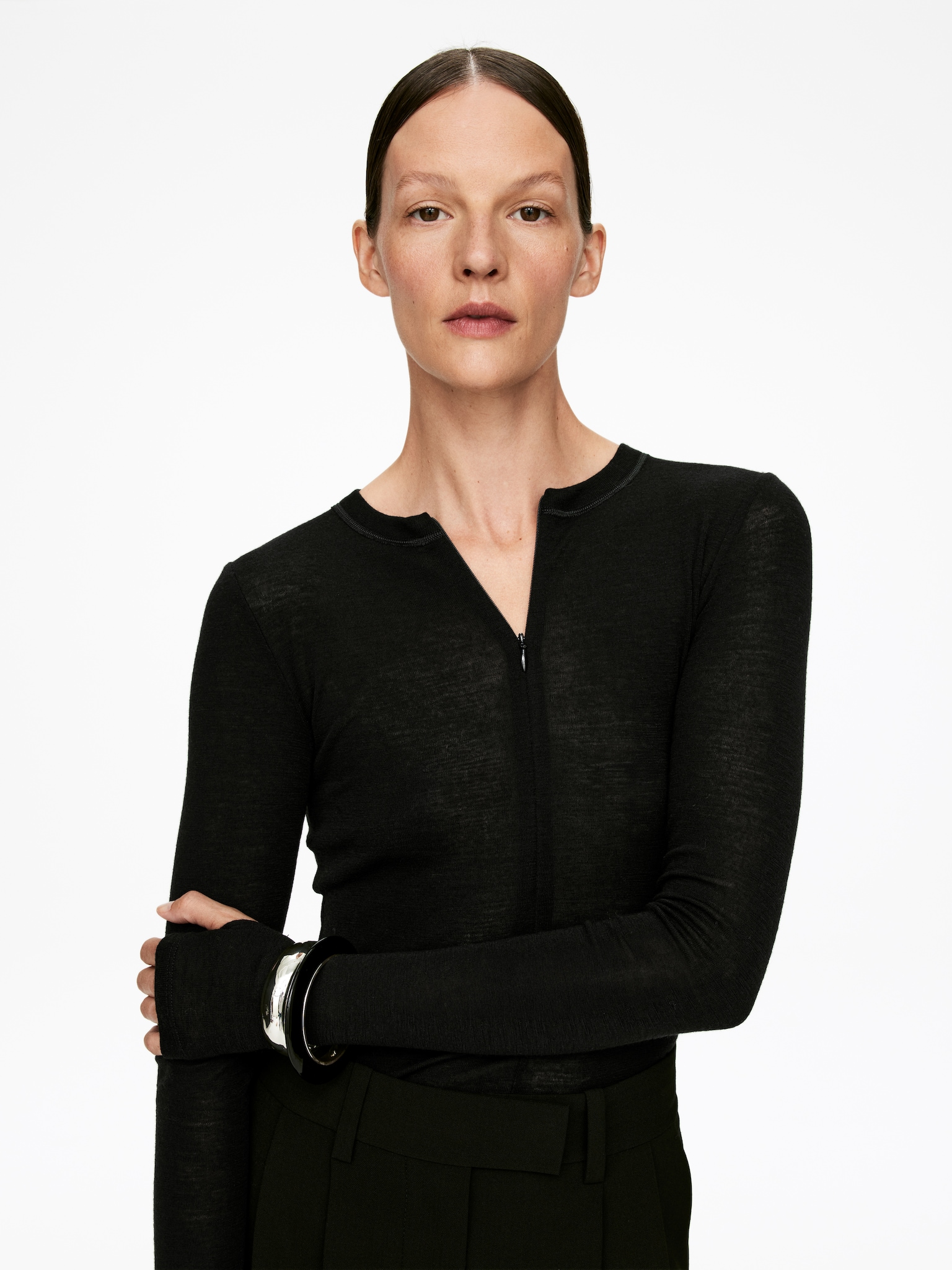 Haut en laine avec demi-zip - Noir - 4