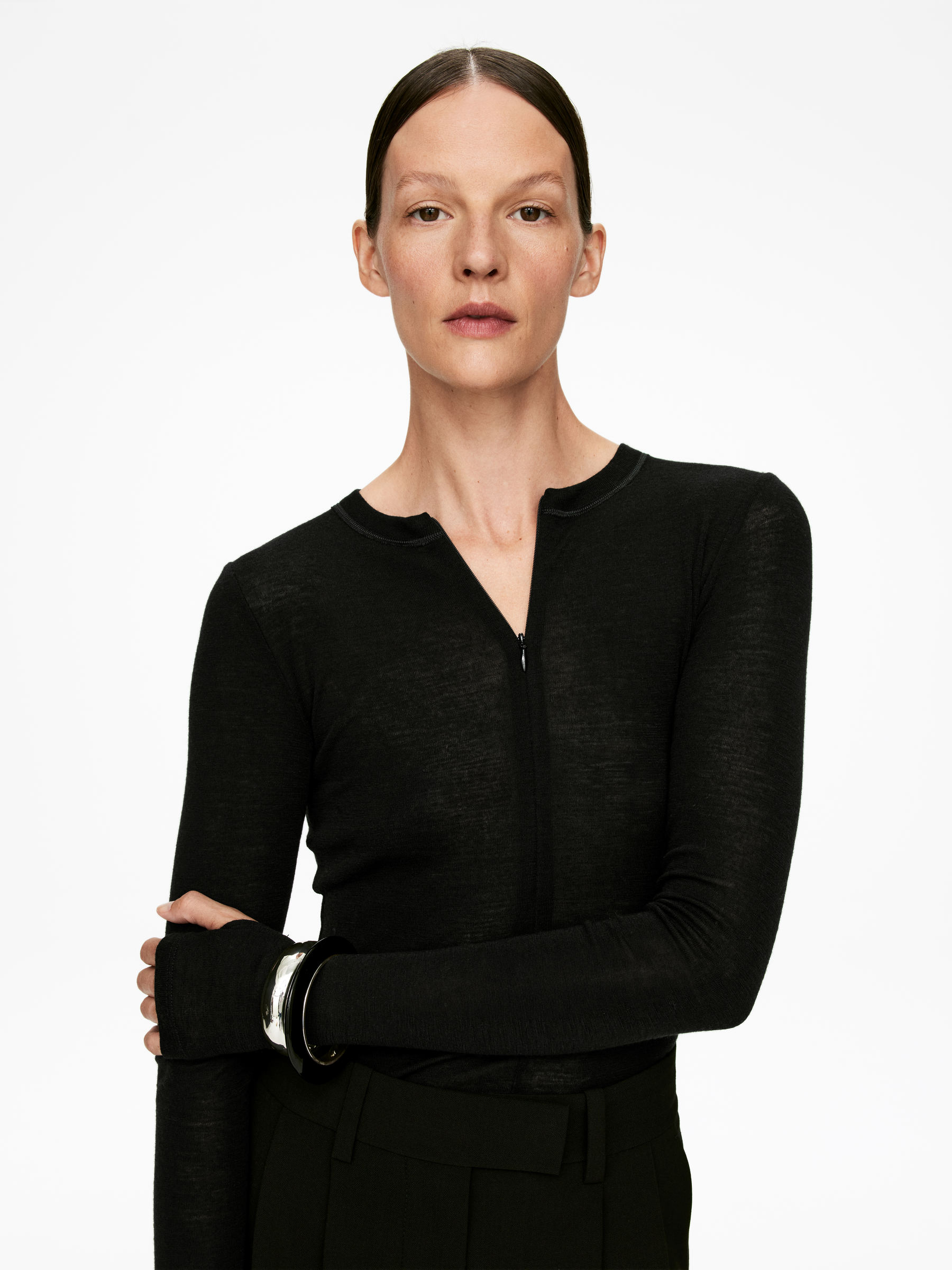 Haut en laine avec demi-zip - Noir - Slim fit - Femme - StillMedia/Lookbook - 4