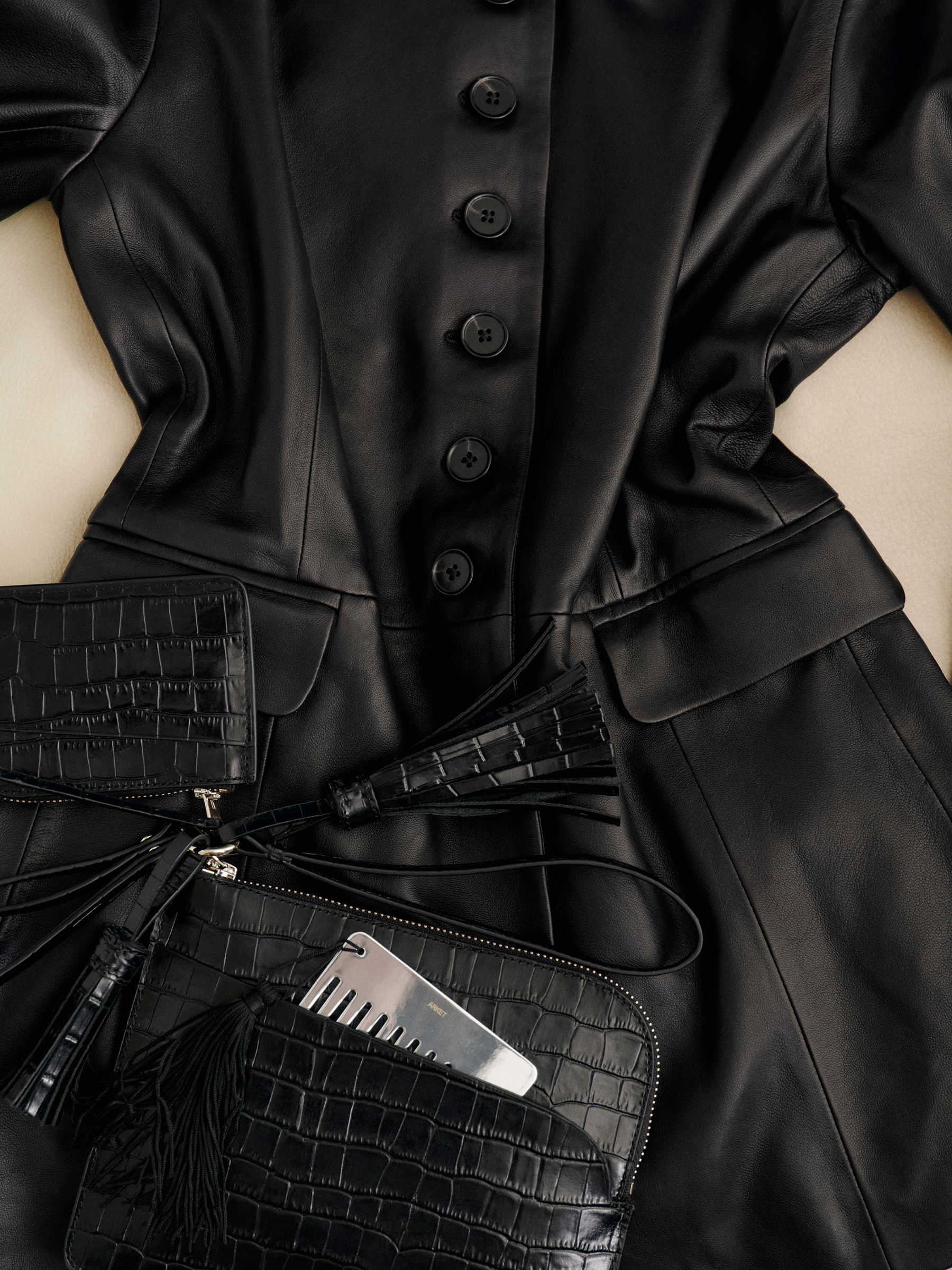 Collarless Leather Blazer-#272627-17292