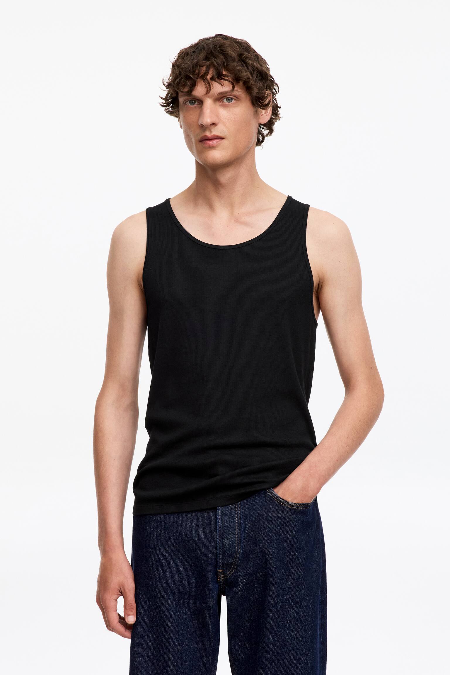 Ribbed Tank Top - Black/White/White - 1