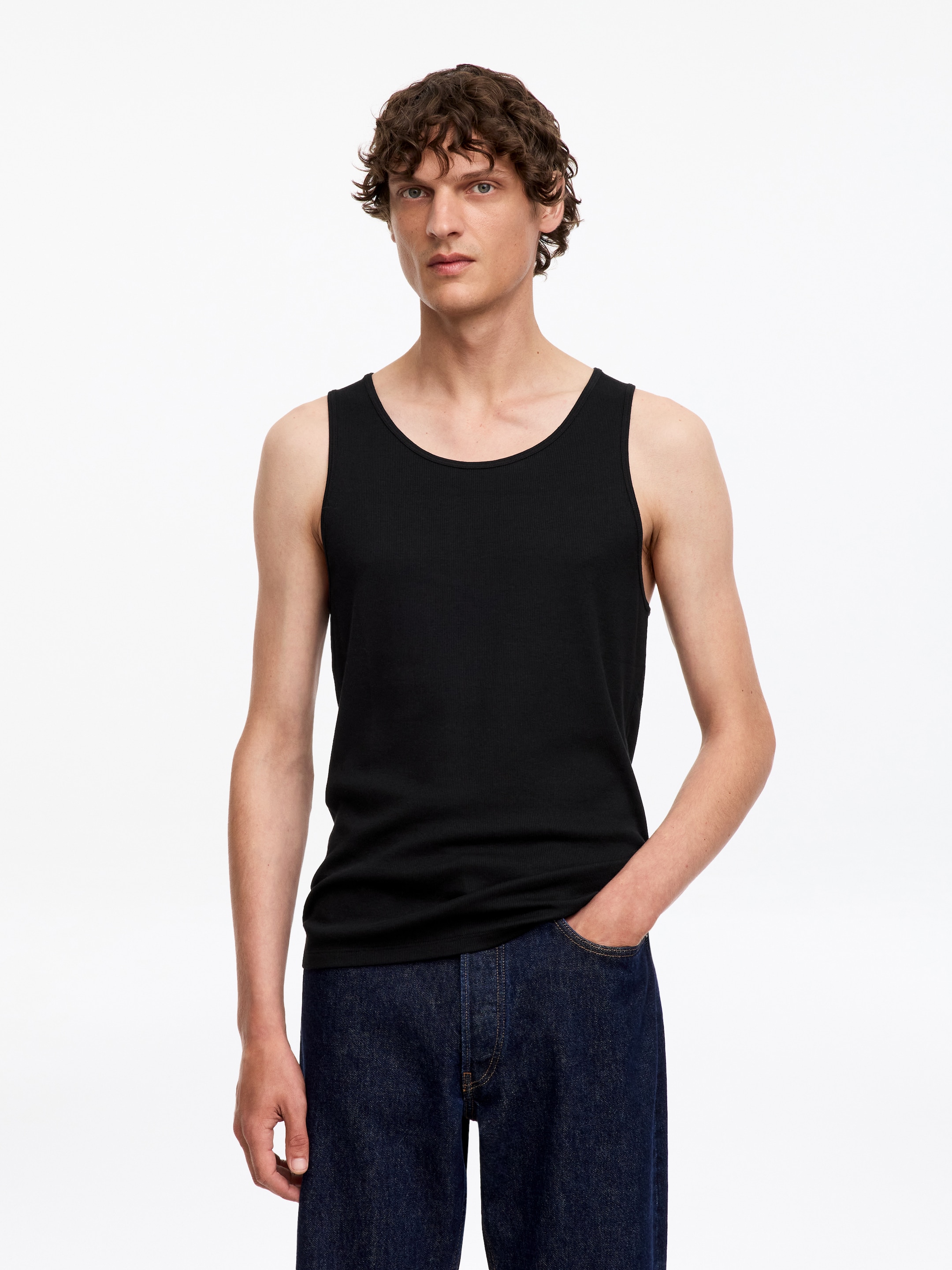 Ribbed Tank Top-Black-19685