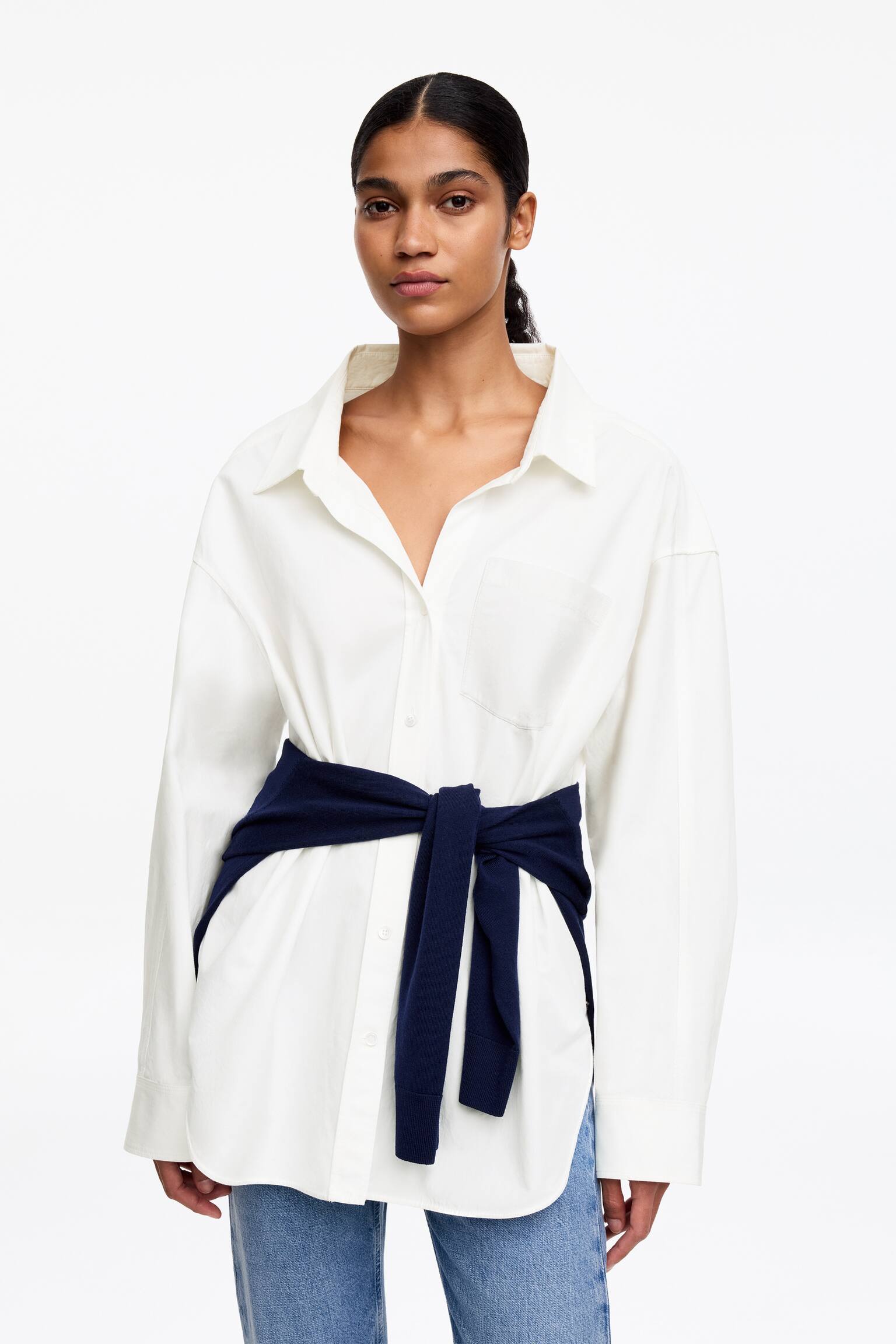 Afslappet skjorte med åben krave - Hvid - 5