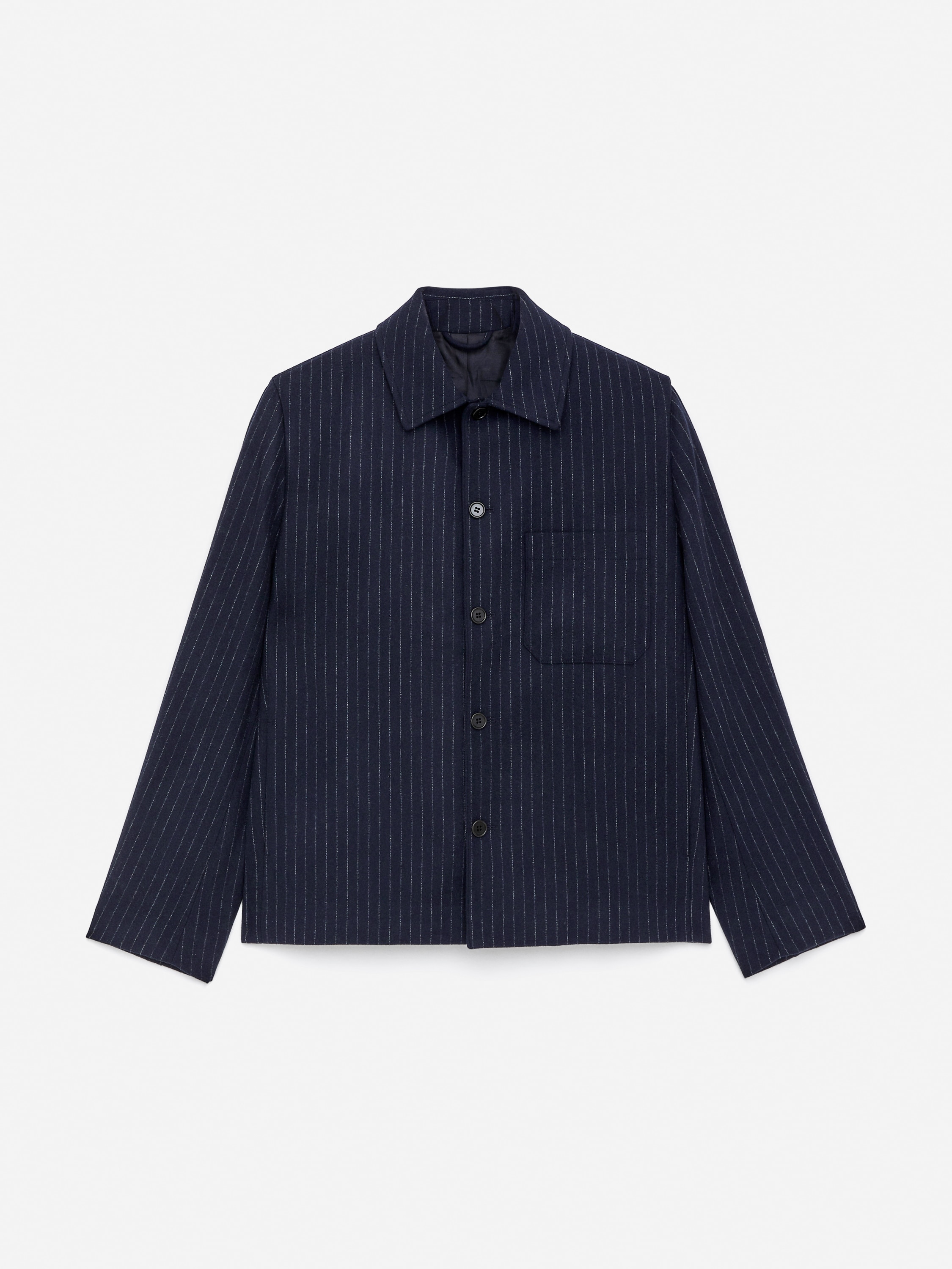 Overshirt in misto lana con motivo gessato - Blu scuro