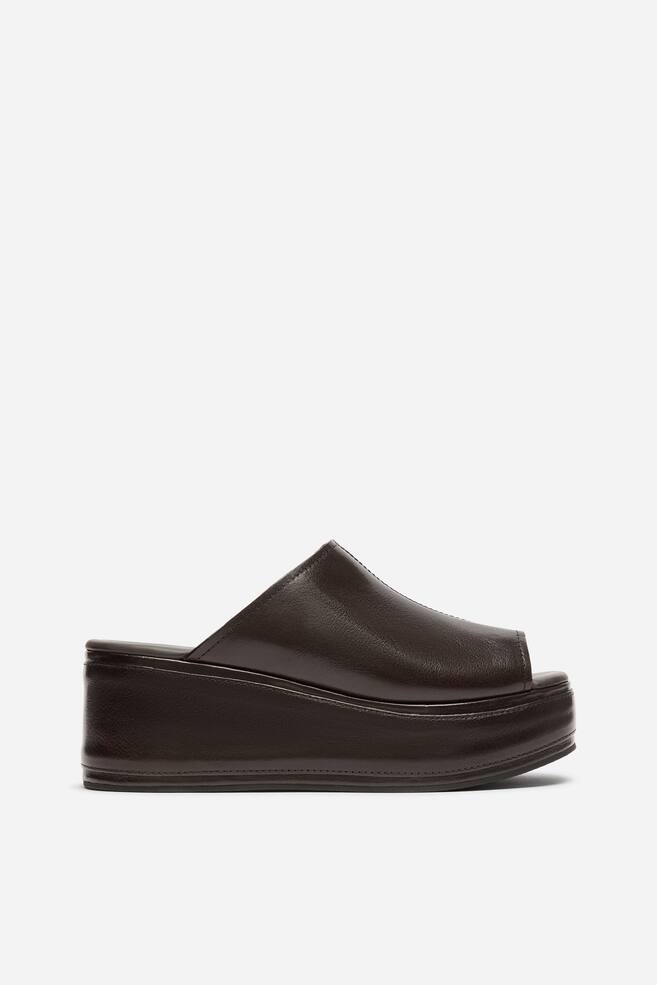Leather Flatform Sandals - Dark brown - 1