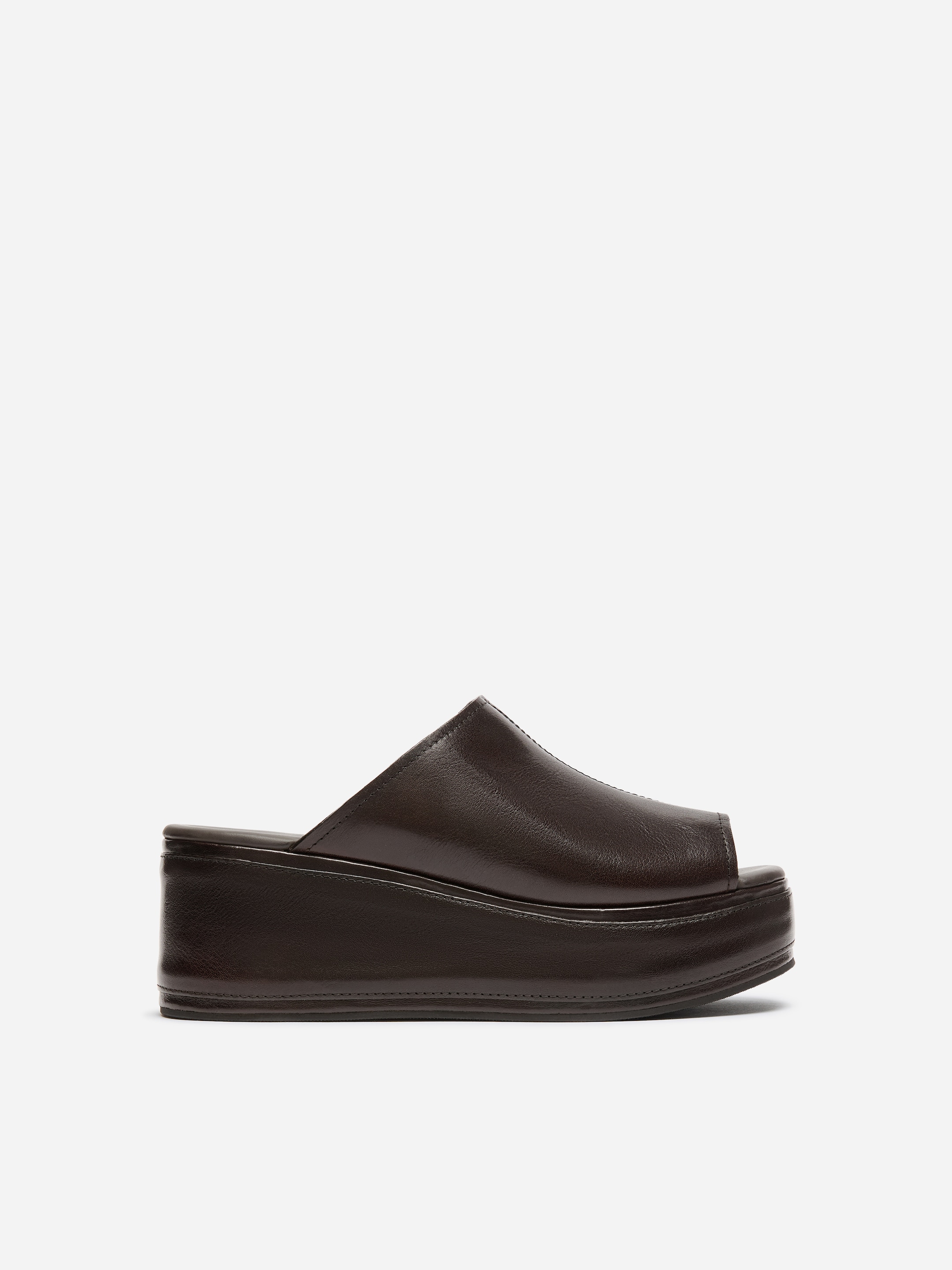 Leather Flatform Sandals-#3F3838-19222