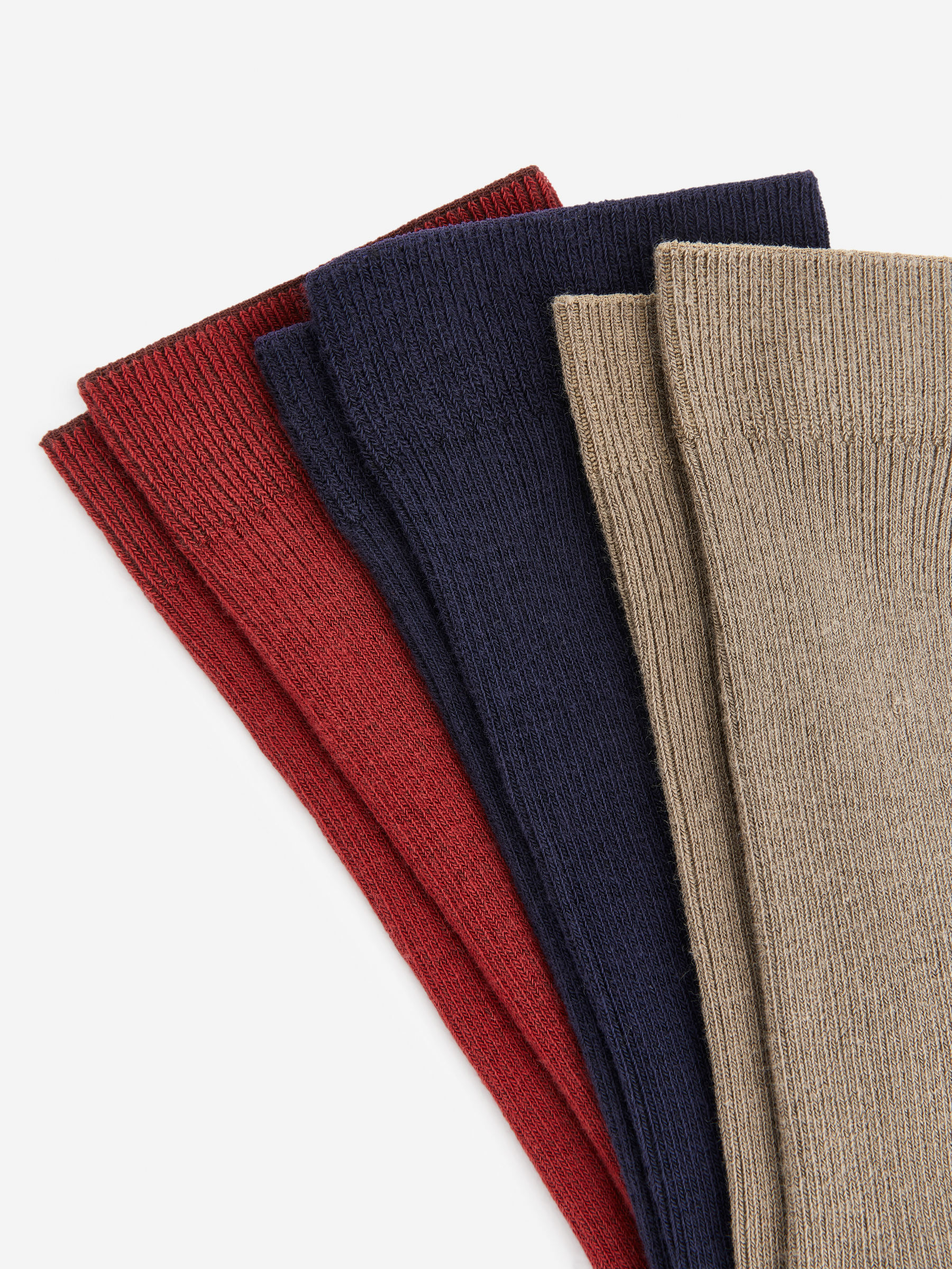 Gerippte Baumwollsocken, 3er-Pack - Rot/Blau/Graubraun - Damen - StillMedia/DescriptiveDetail - 3