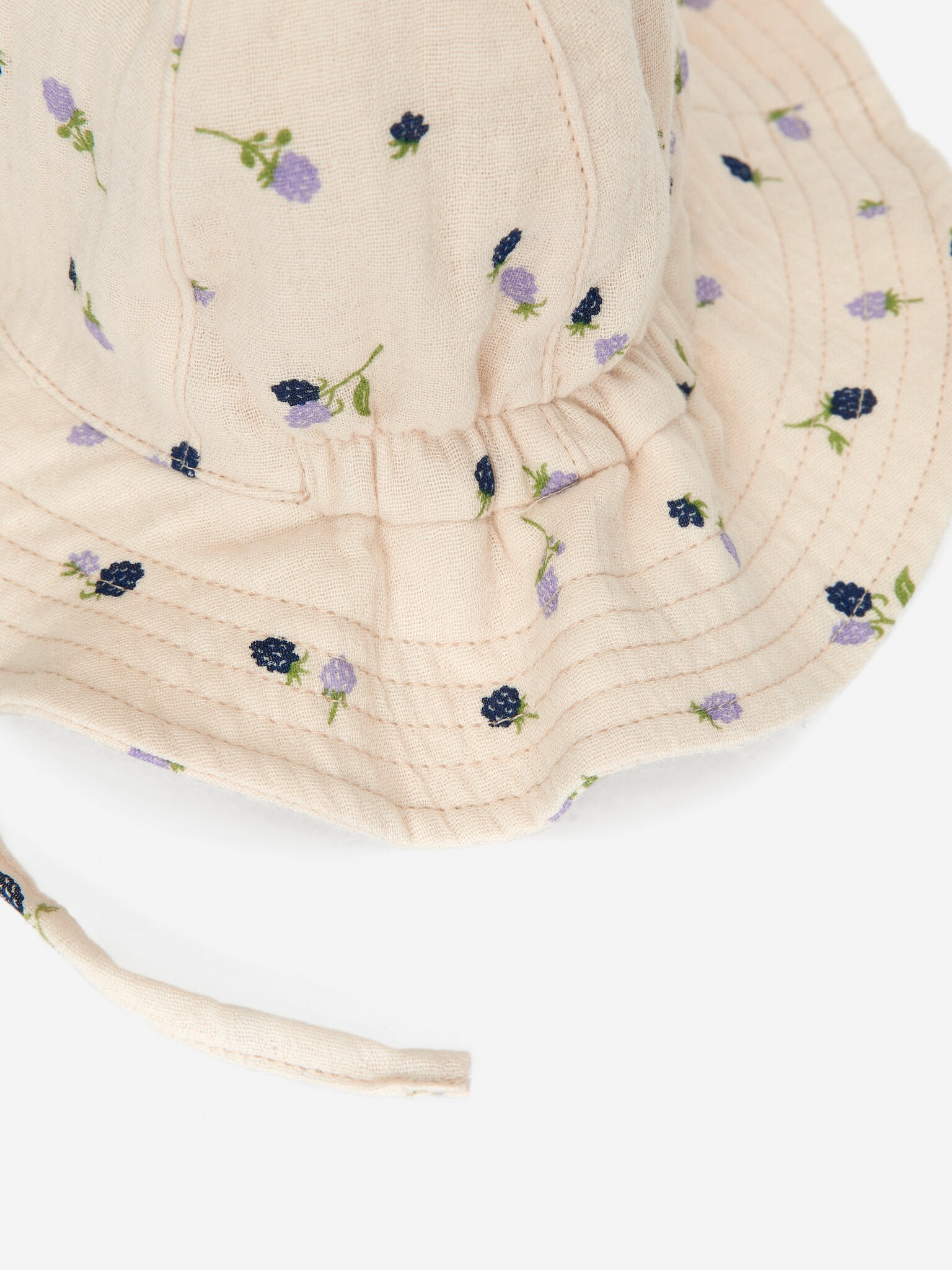 Chapeau en mousseline de coton - Blanc cassé/Fleurs/Bleu vif - 3