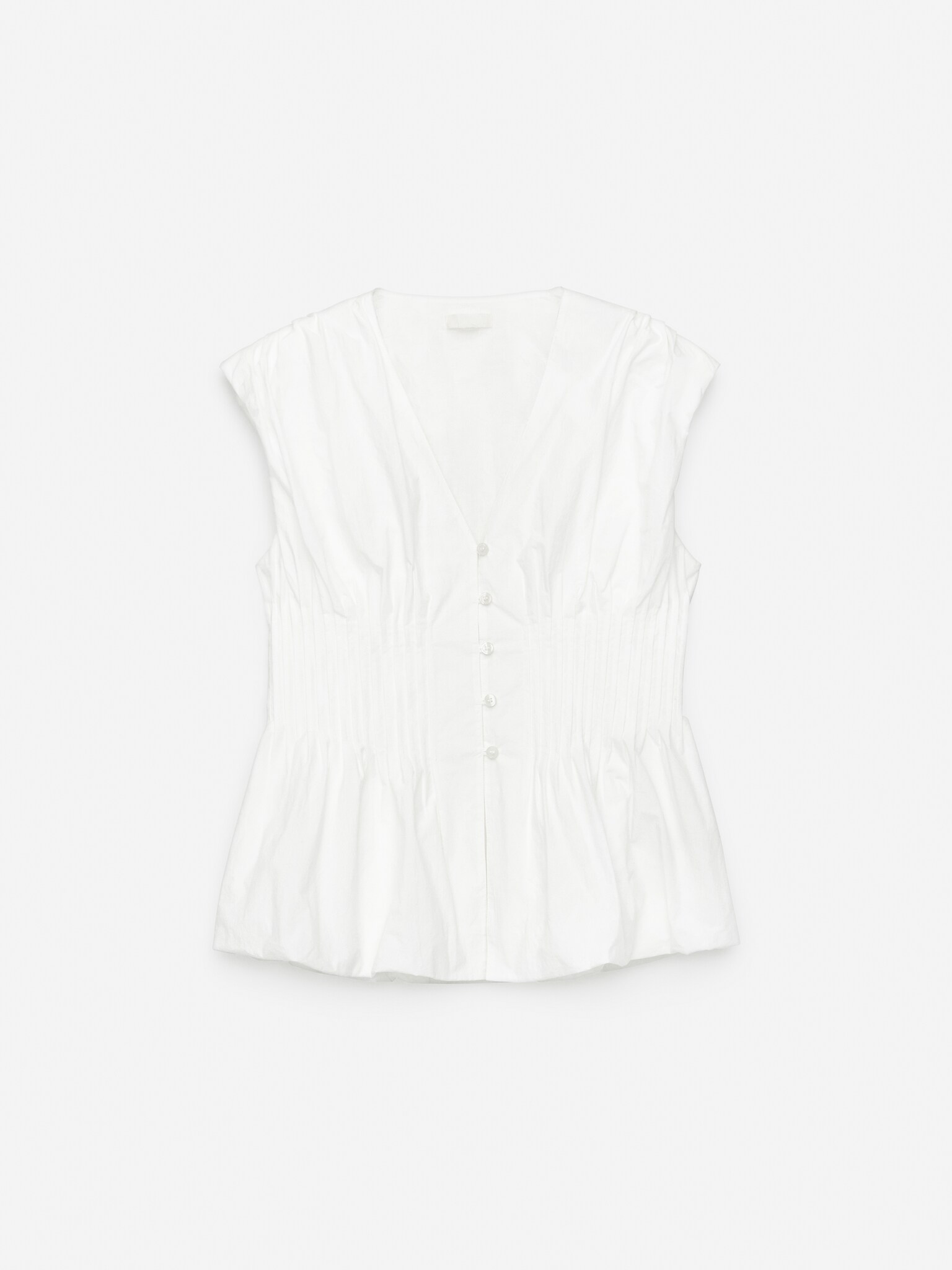 Bubble-Hem Pintuck Top - White/Dark Blue