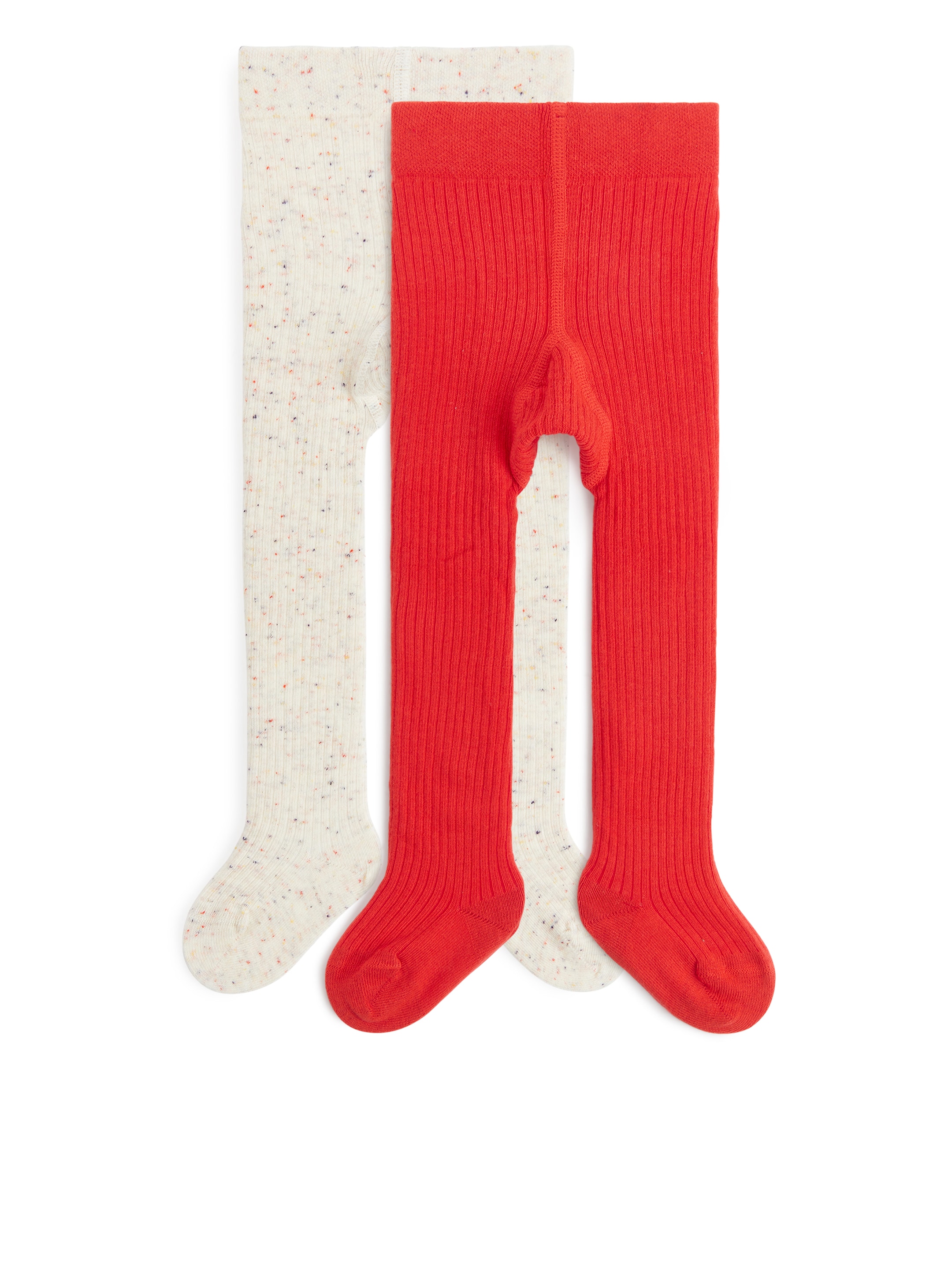Bomullsstrumpbyxor, 2-pack - Röd/off-white/melerad - Slim fit - Children - StillMedia/DescriptiveStillLife - 1