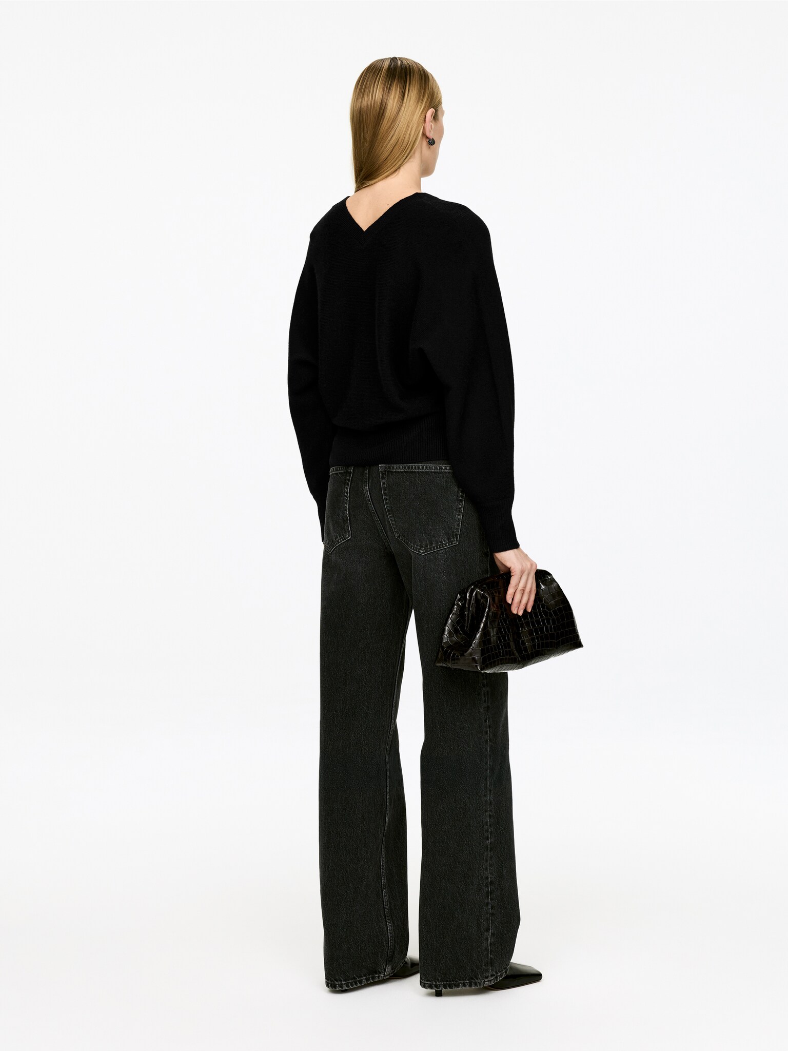 Pull à col V en pur cachemire - Noir/gris - 4
