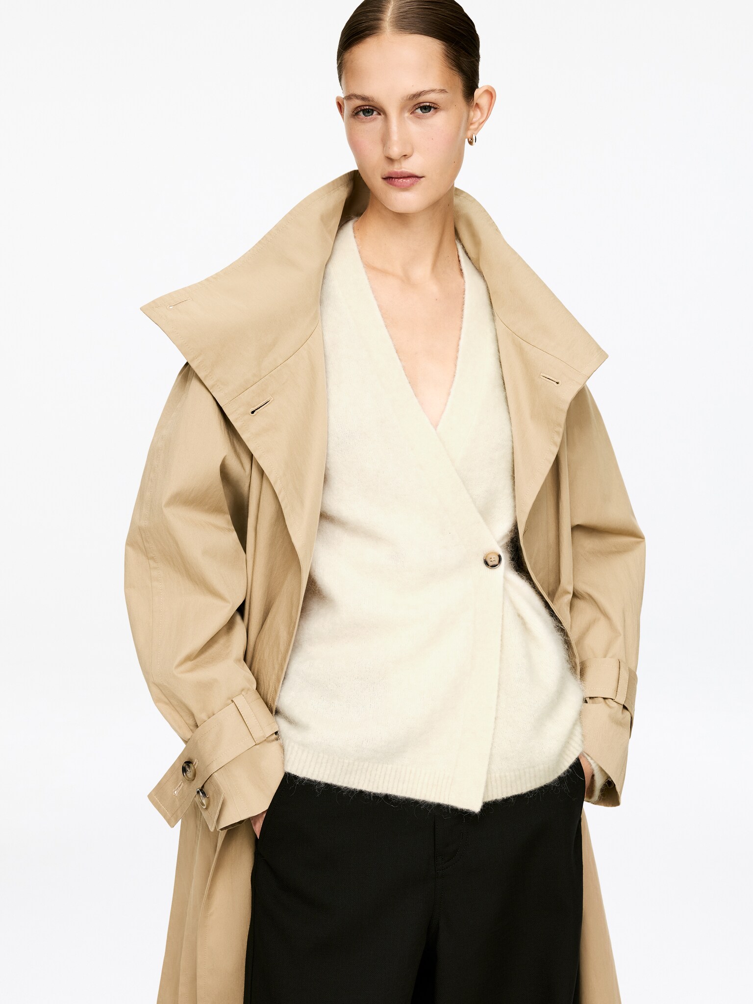 Cardigan en mélange de laine et d'alpaga - Blanc cassé/Dark Brown - 6