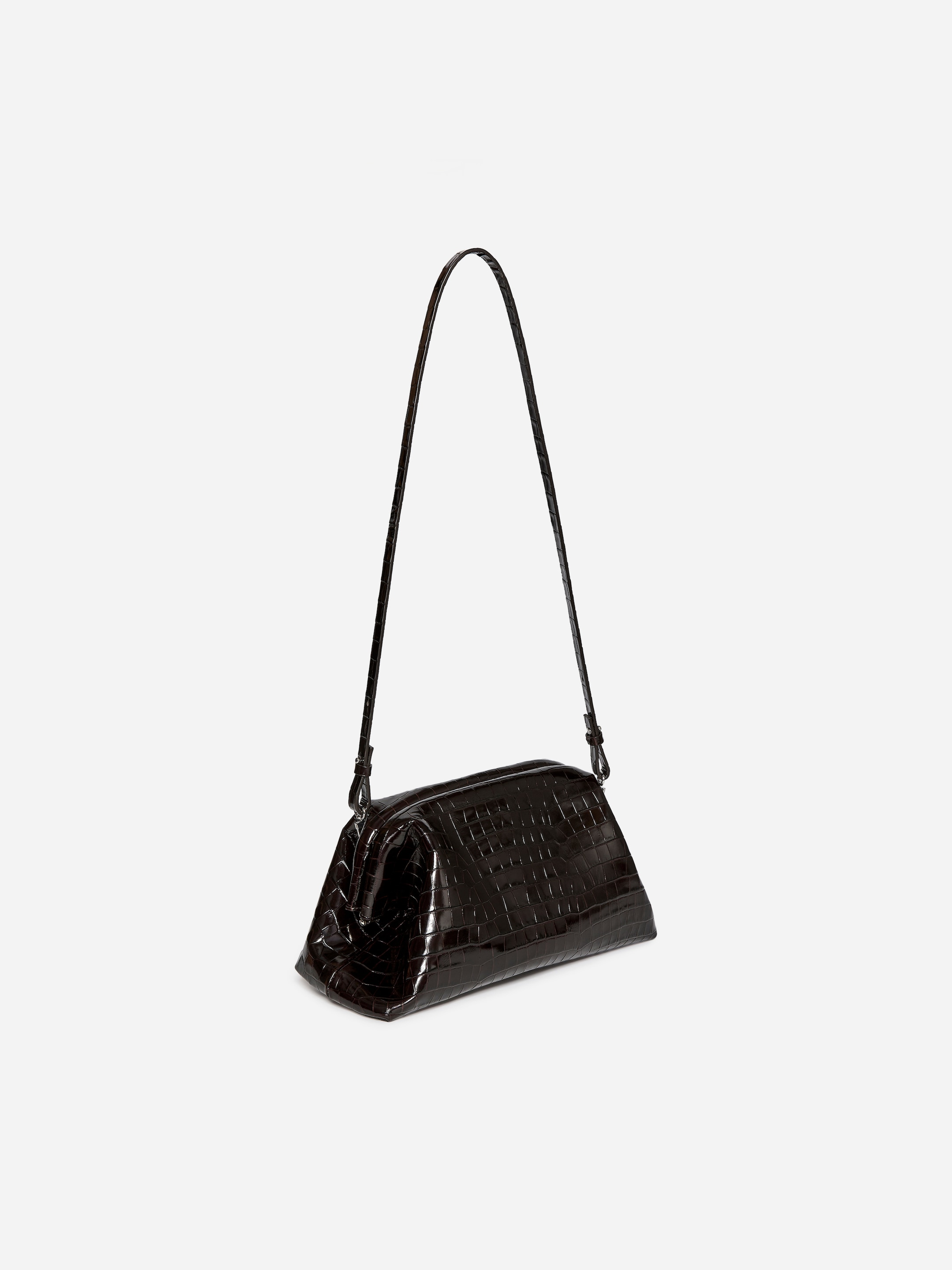 Croco-Embossed Clutch - Dark Brown/Faux Crocodile - Women - StillMedia/DescriptiveStillLife - 3