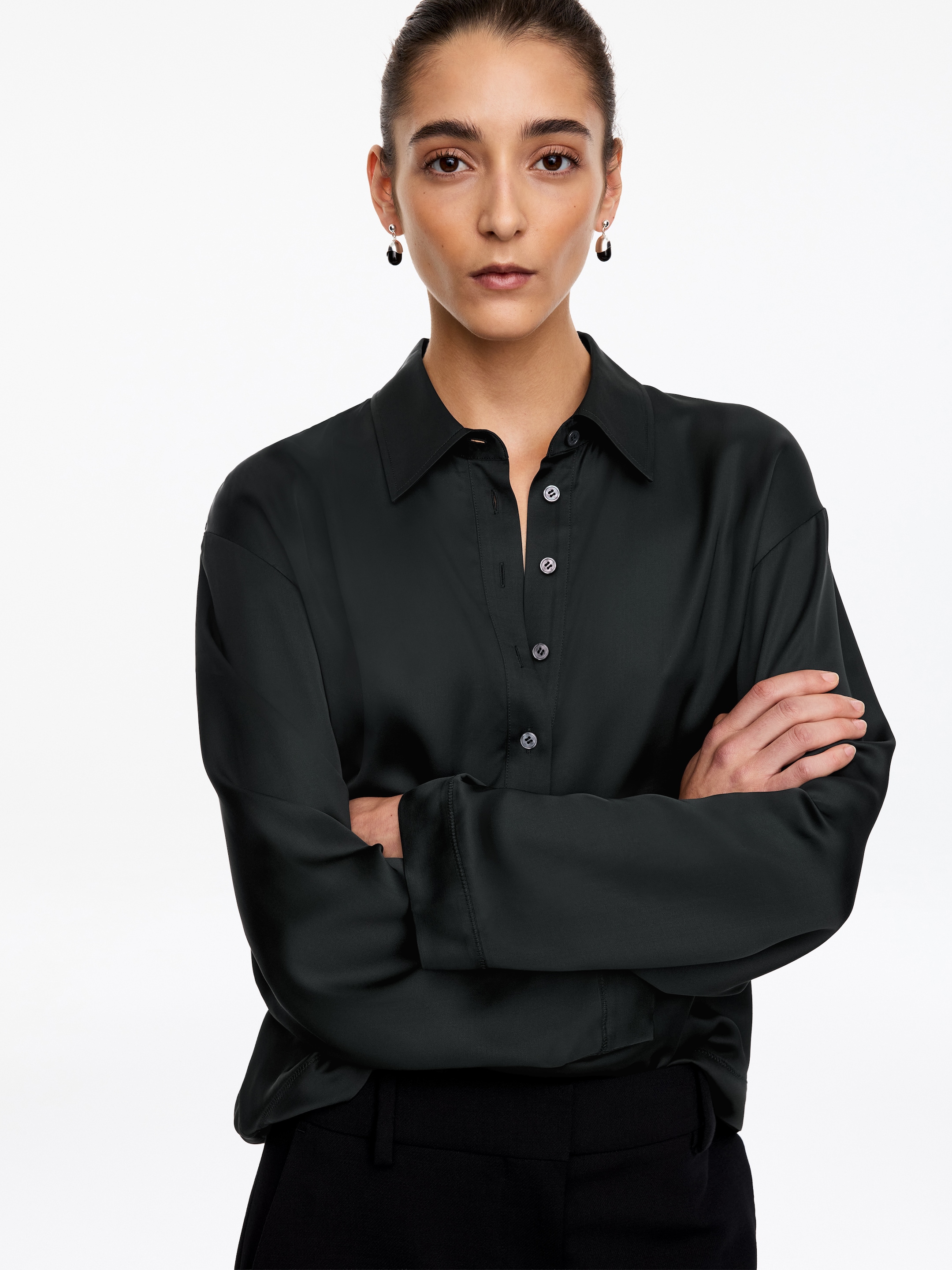 Långärmad polo shirt - Svart - Regular fit - women - StillMedia/Lookbook - 3