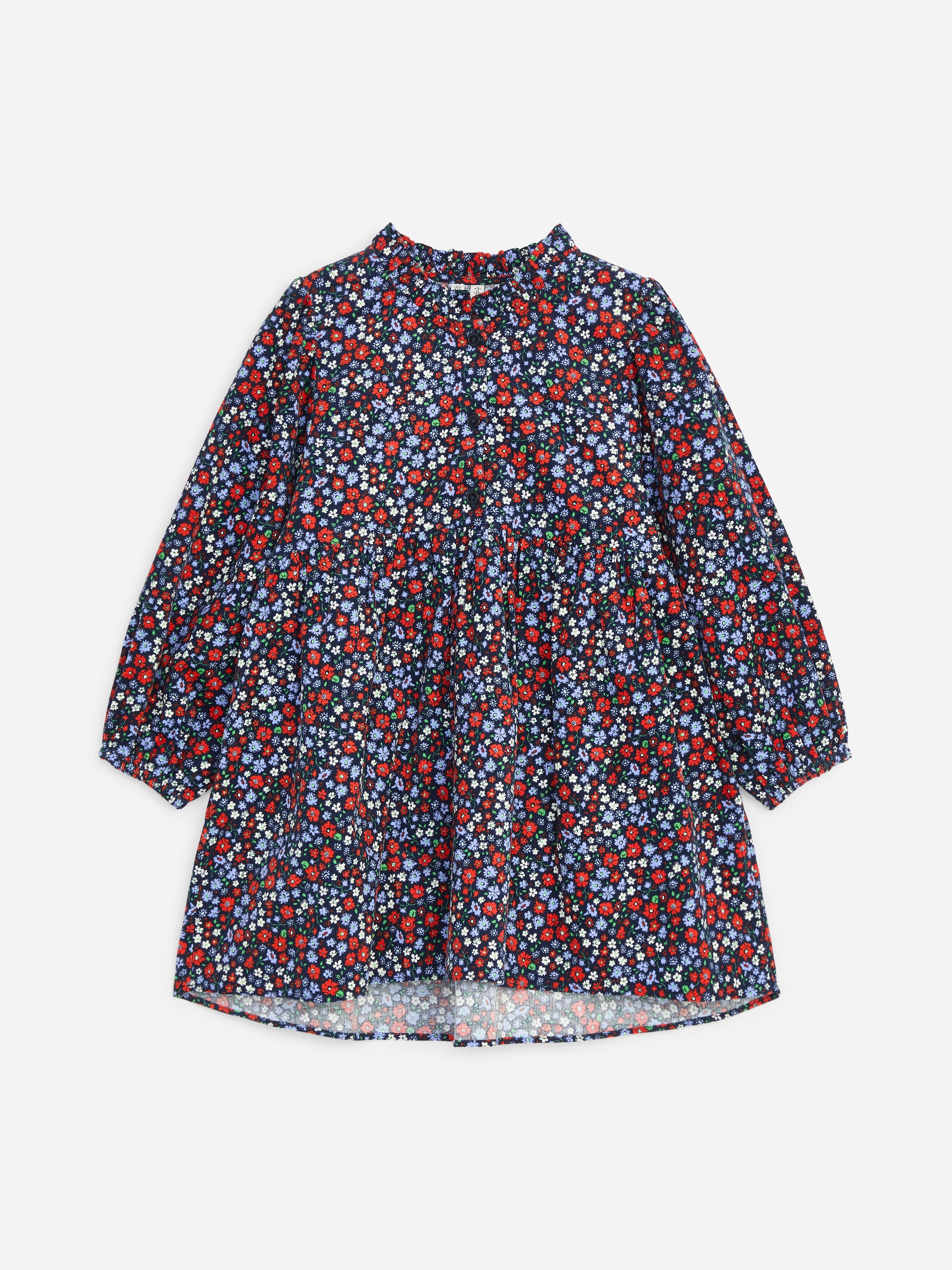 Printed Corduroy Dress-Blue-20928