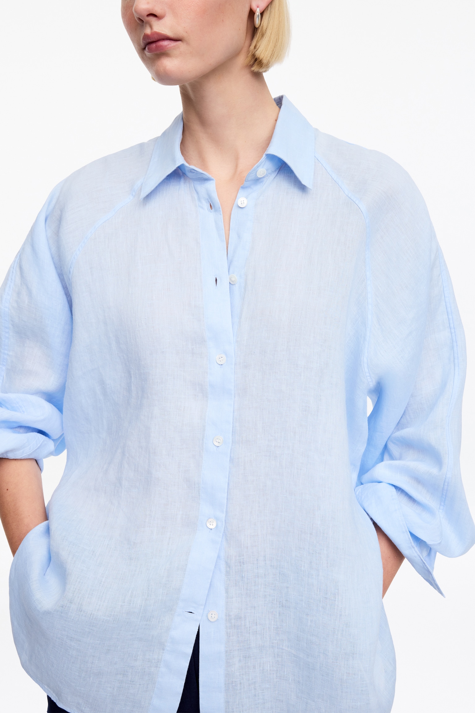 Camisa de lino holgada - Azul claro/Rojo/Blanco - 3