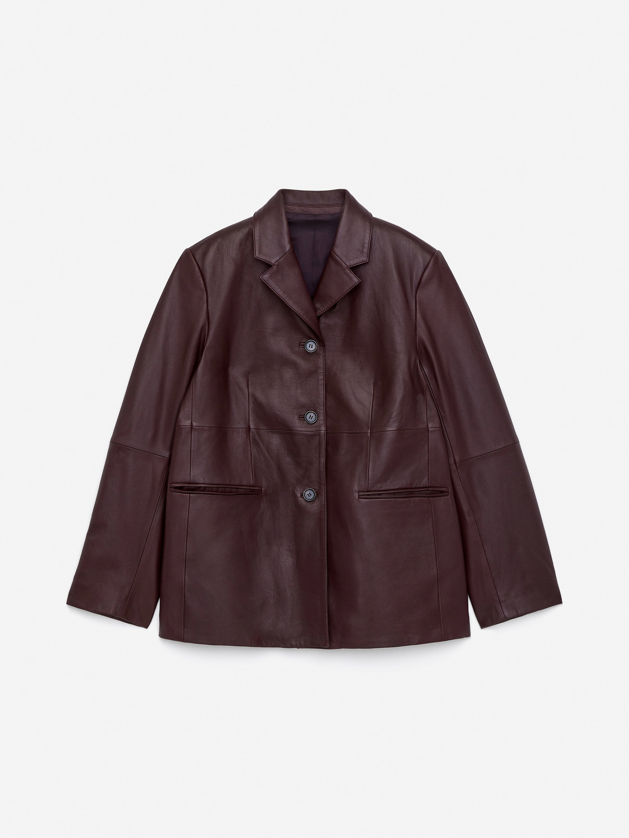 Single-Breasted Leather Jacket-#4B262D-16208