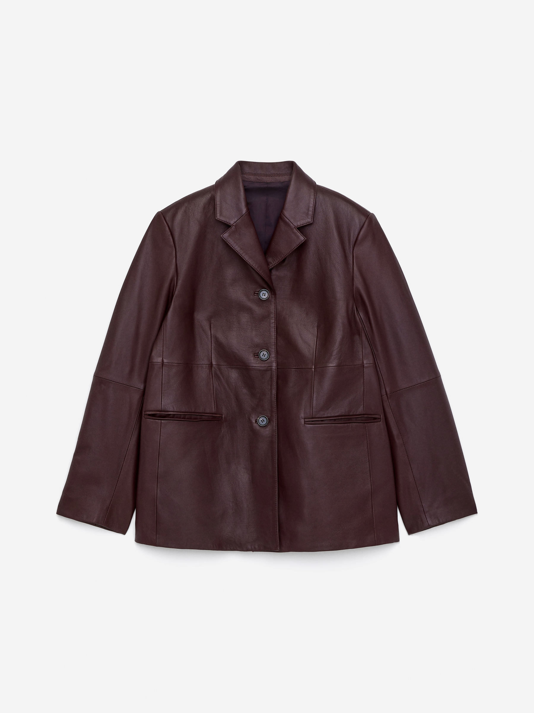 Single-Breasted Leather Jacket-#4B262D-16208