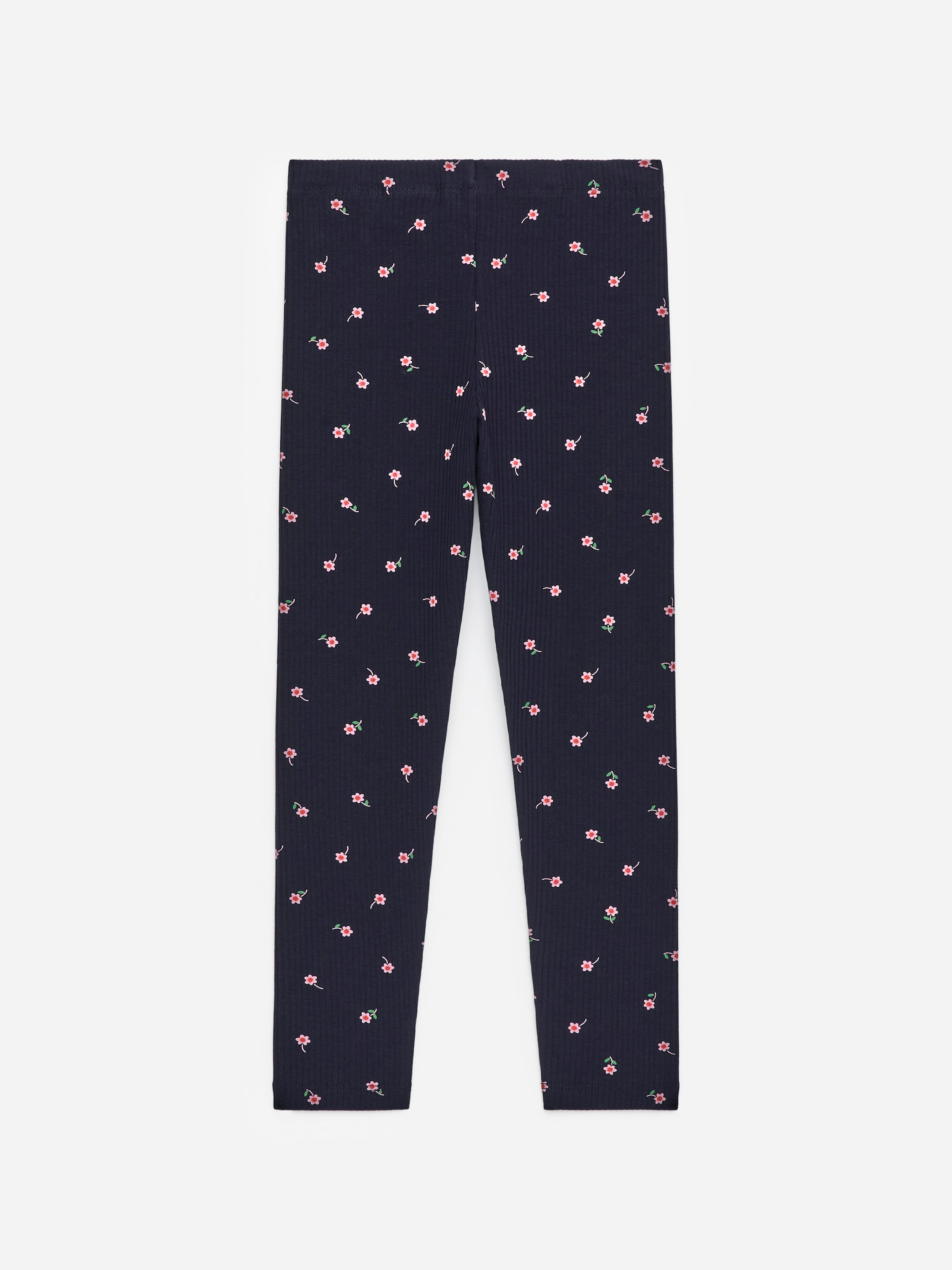 Leggings de canalé - Azul oscuro/flores rosas - Corte ajustado - Children - StillMedia/DescriptiveStillLife - 3