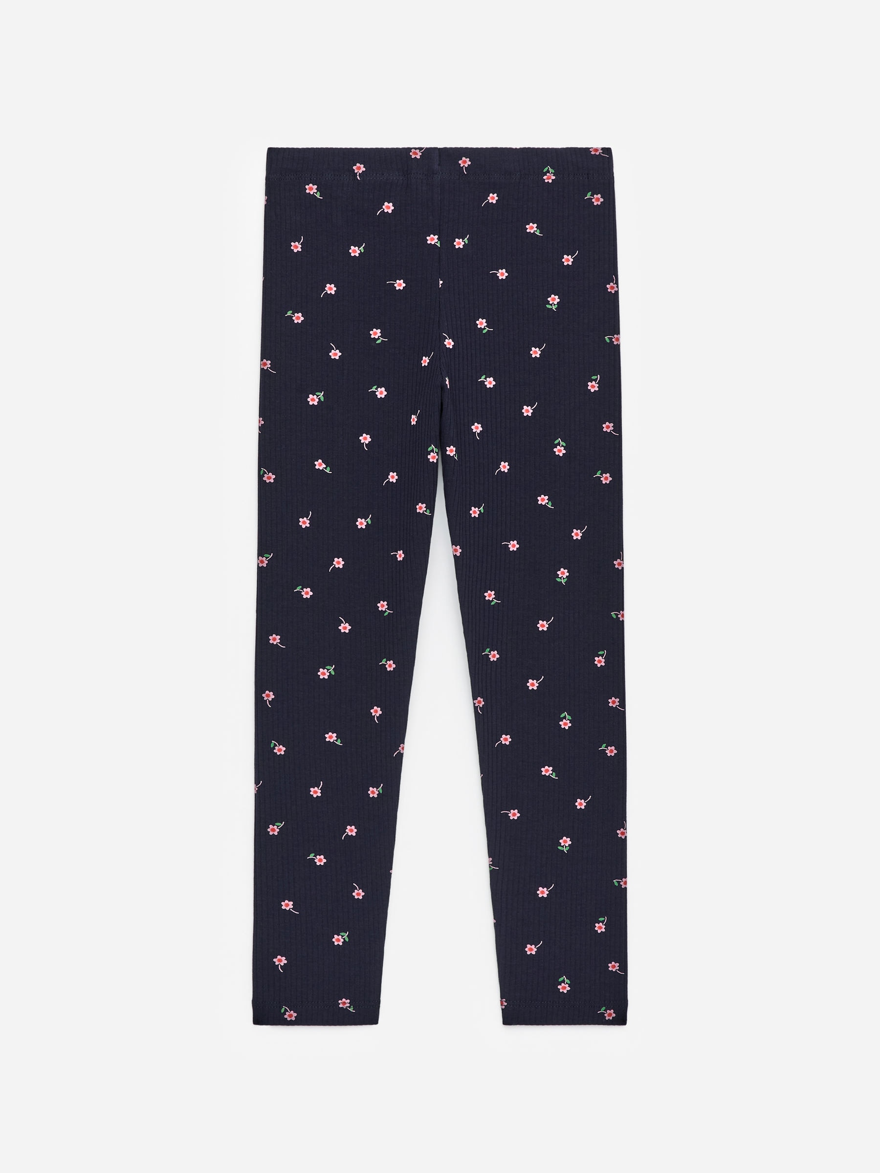 Ribbed Leggings - Dark Blue/Pink Flowers - Slim fit - Children - StillMedia/DescriptiveStillLife - 3