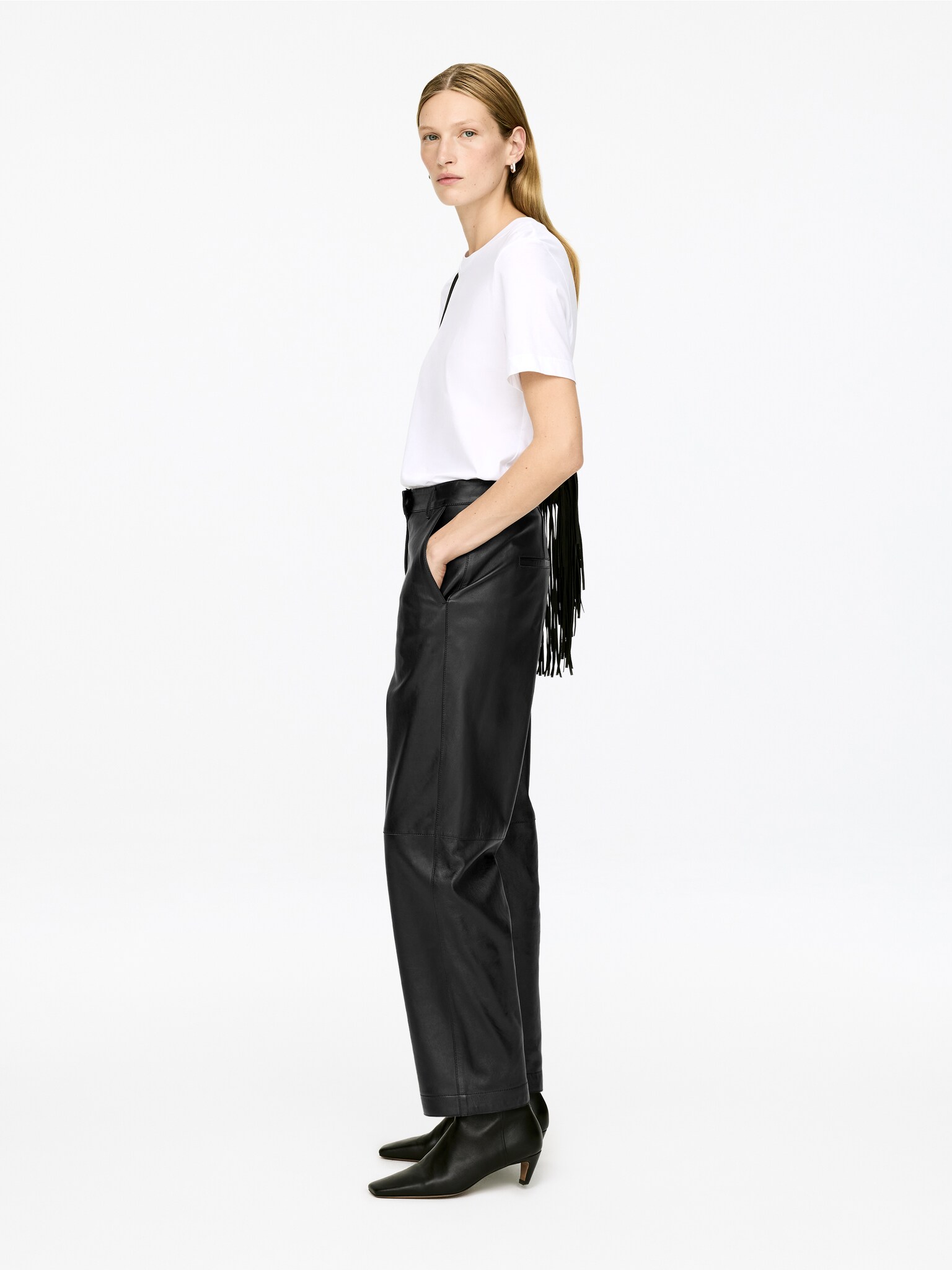 Pantalon en cuir décontracté - Noir - 3