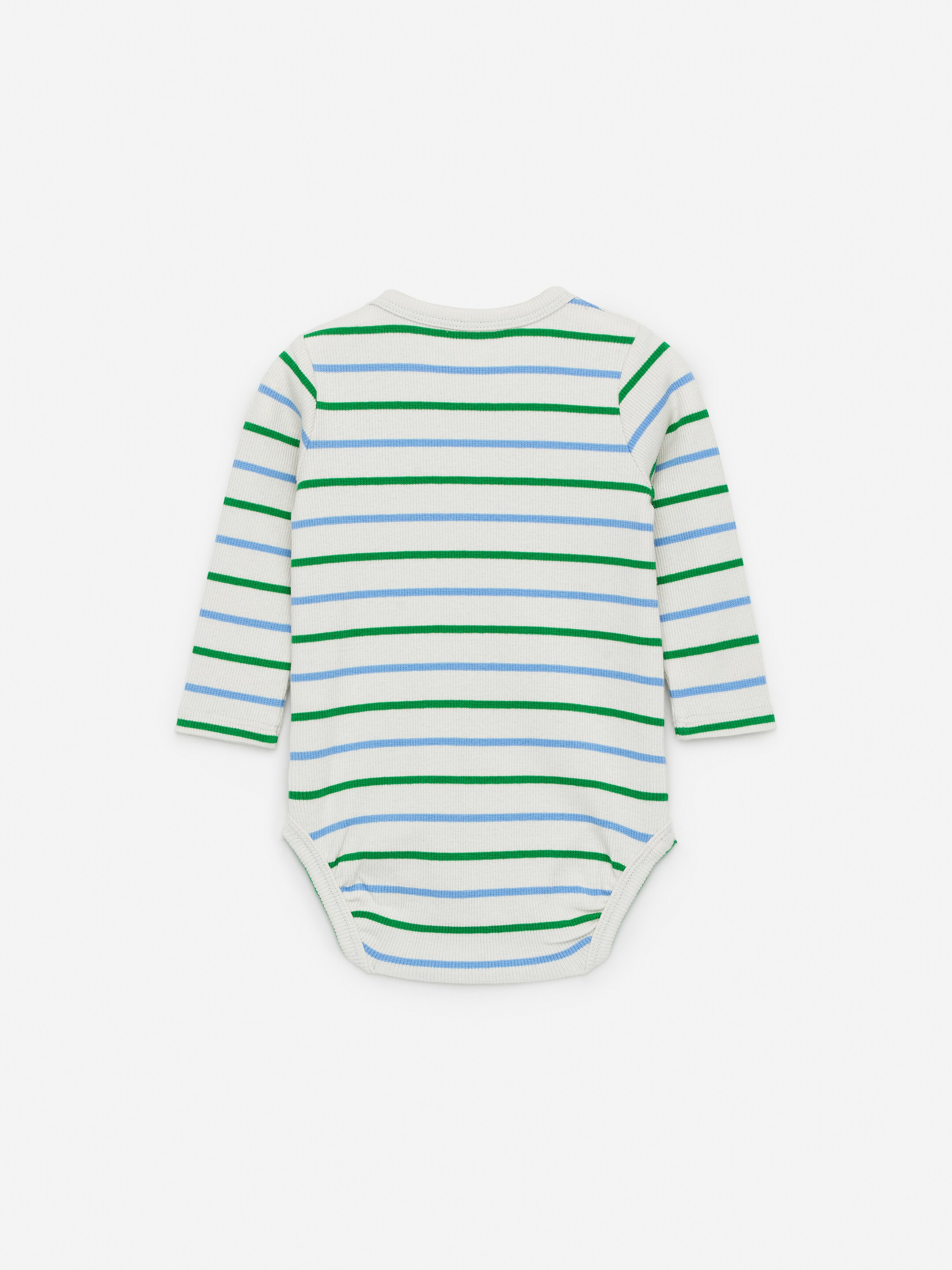 Ingrandisci l'immagine: Ribbed Long-Sleeve Bodysuit - Blue/Green Stripe - BAMBINO | H&M CH 2