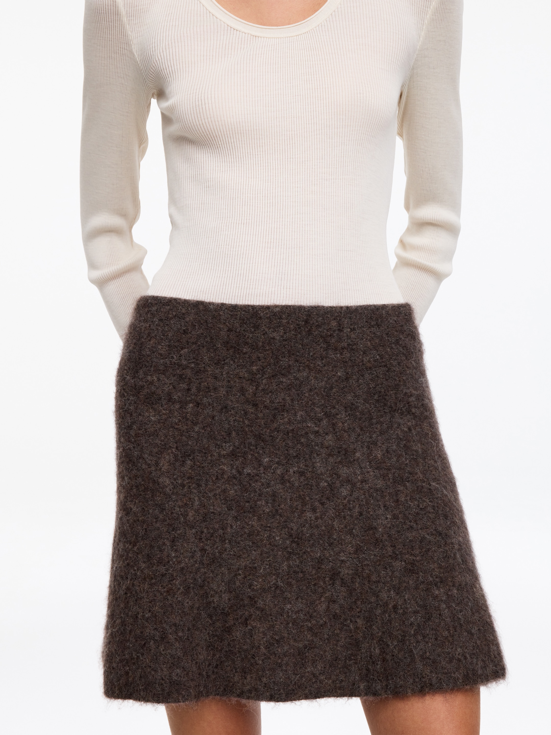 Jupe en mélange de laine et d'alpaga - Marron - Loose fit - Femme - StillMedia/Lookbook - 8