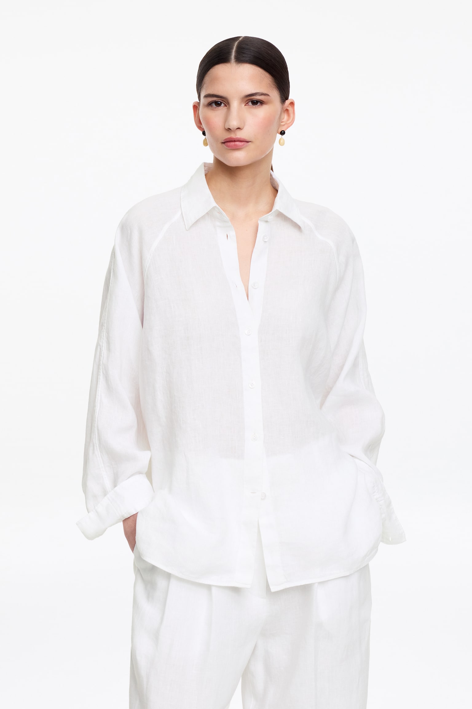 Lockeres Leinenhemd - Weiß/Rot - 1