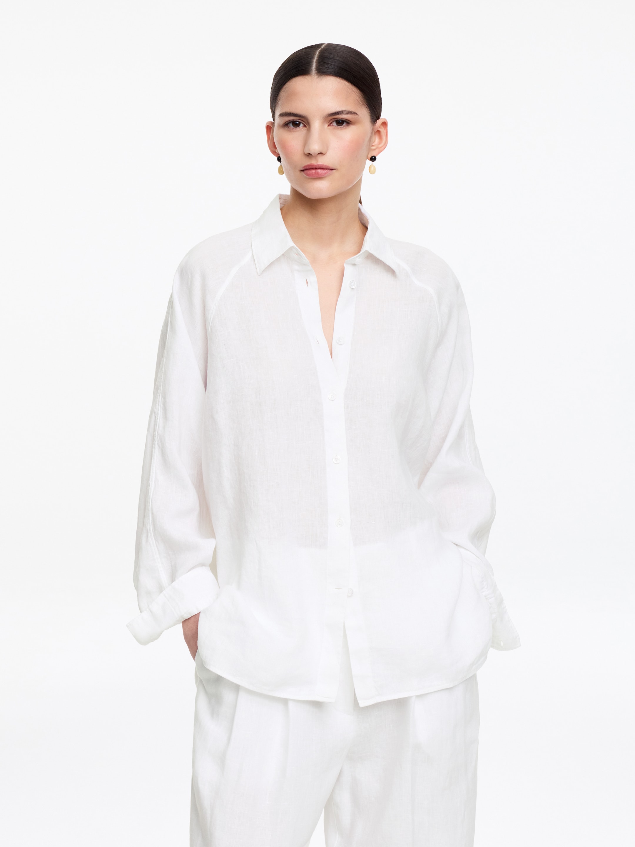 Relaxed Linen Shirt-#FFFFFF-18559