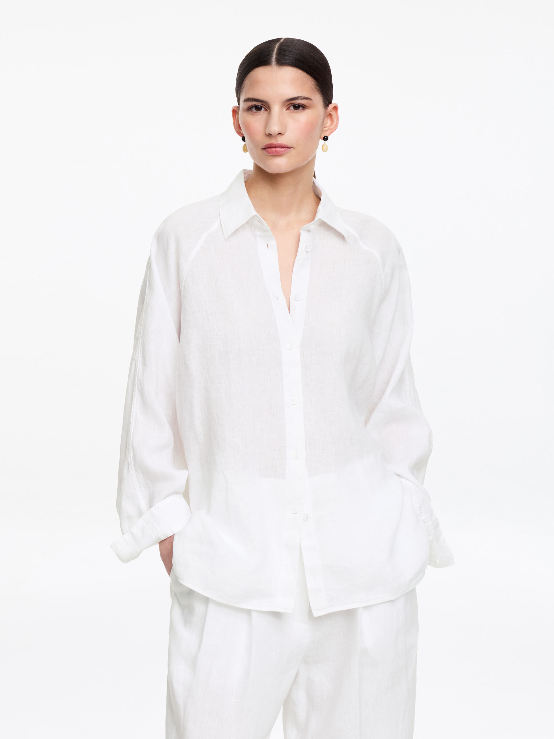 Relaxed Linen Shirt-#FFFFFF-18559