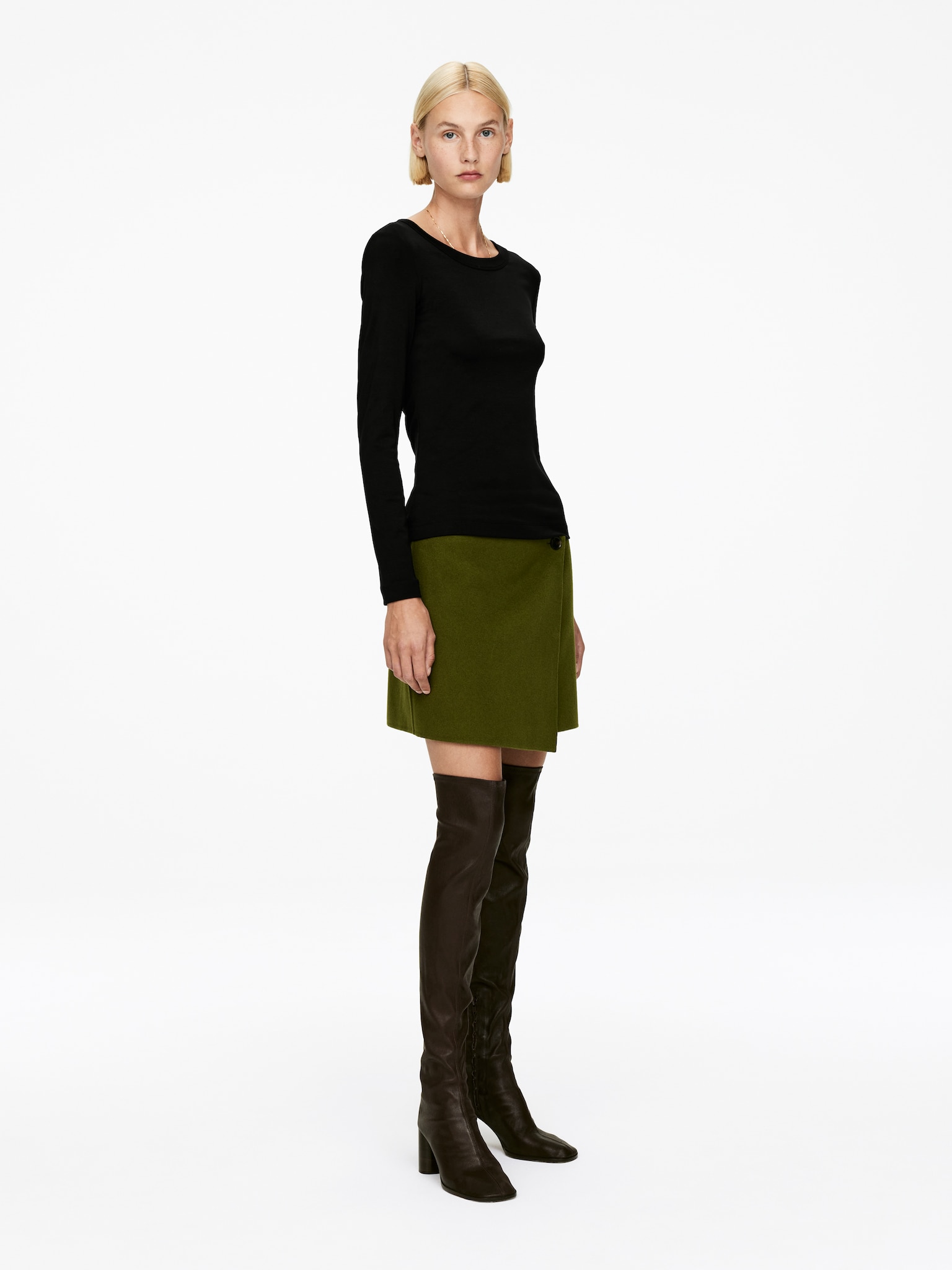Rib Long-Sleeve Top - Black/Dark Brown - 5