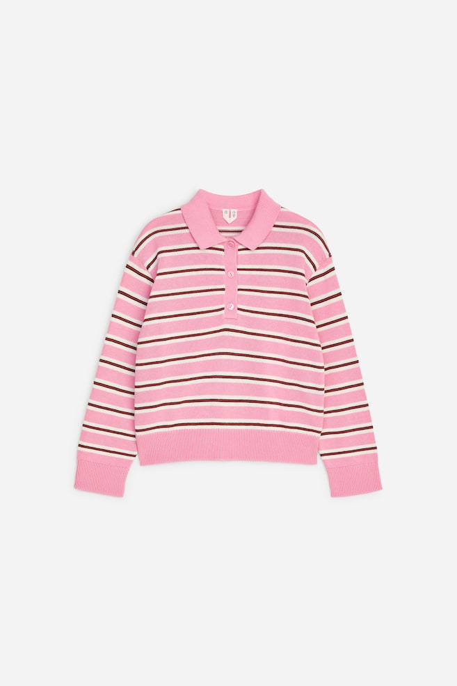 Striped Polo Jumper - Pink/Striped - 1