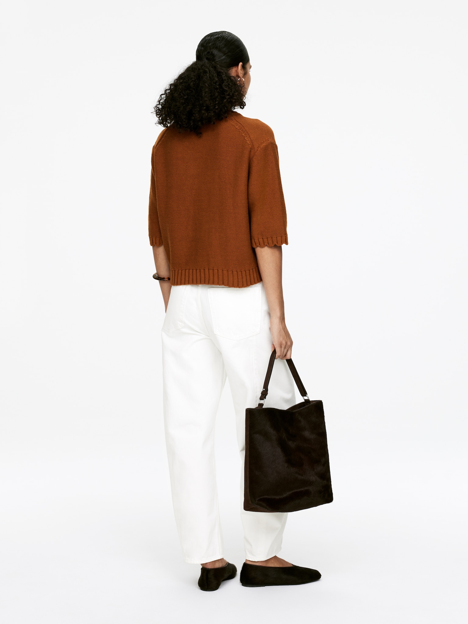 Scallop-Edge Cotton Cardigan - Rust - 3