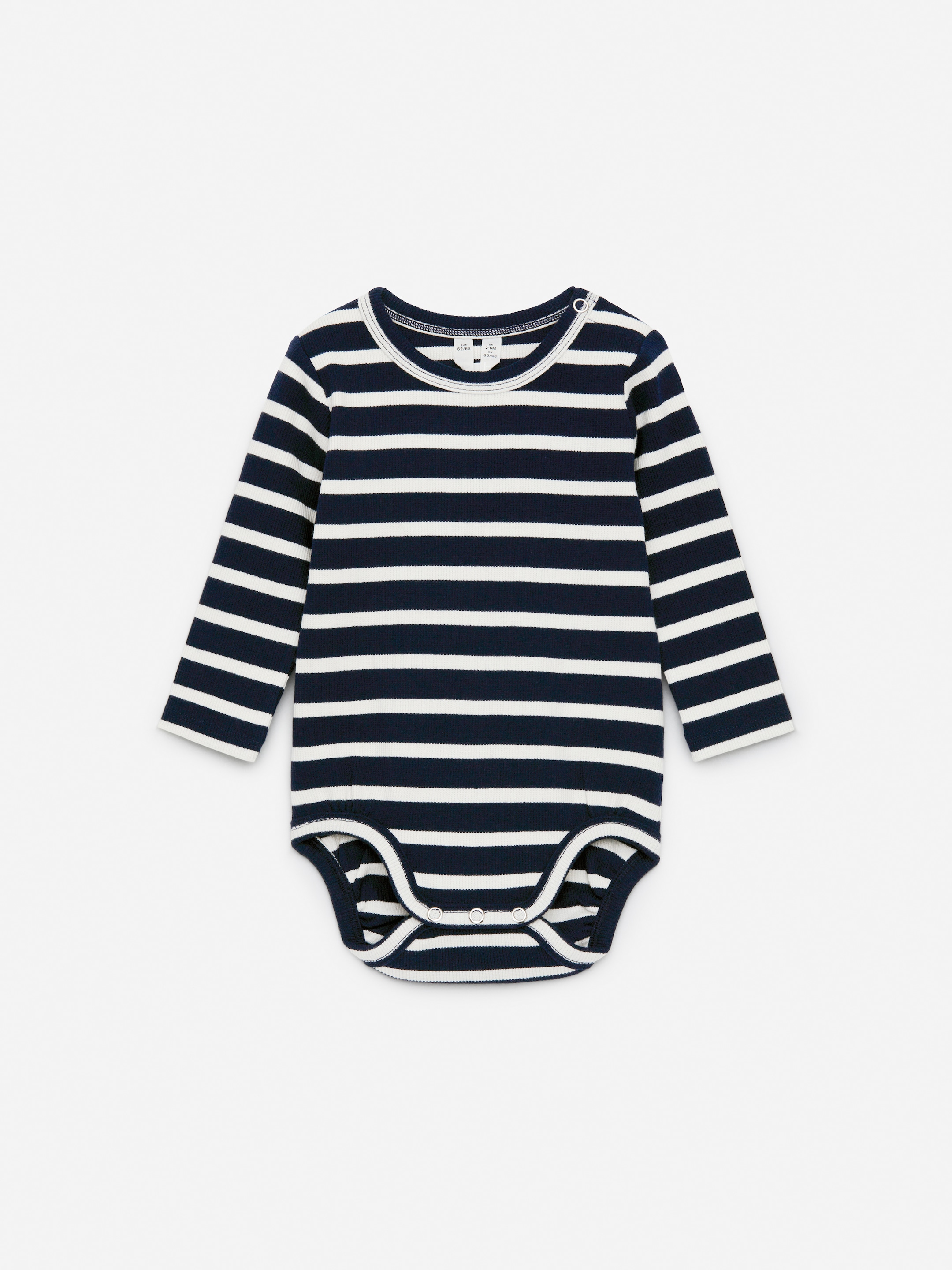 Ribbstickad långärmad body - Mörkblå/off-white - Children - StillMedia/DescriptiveStillLife - 2