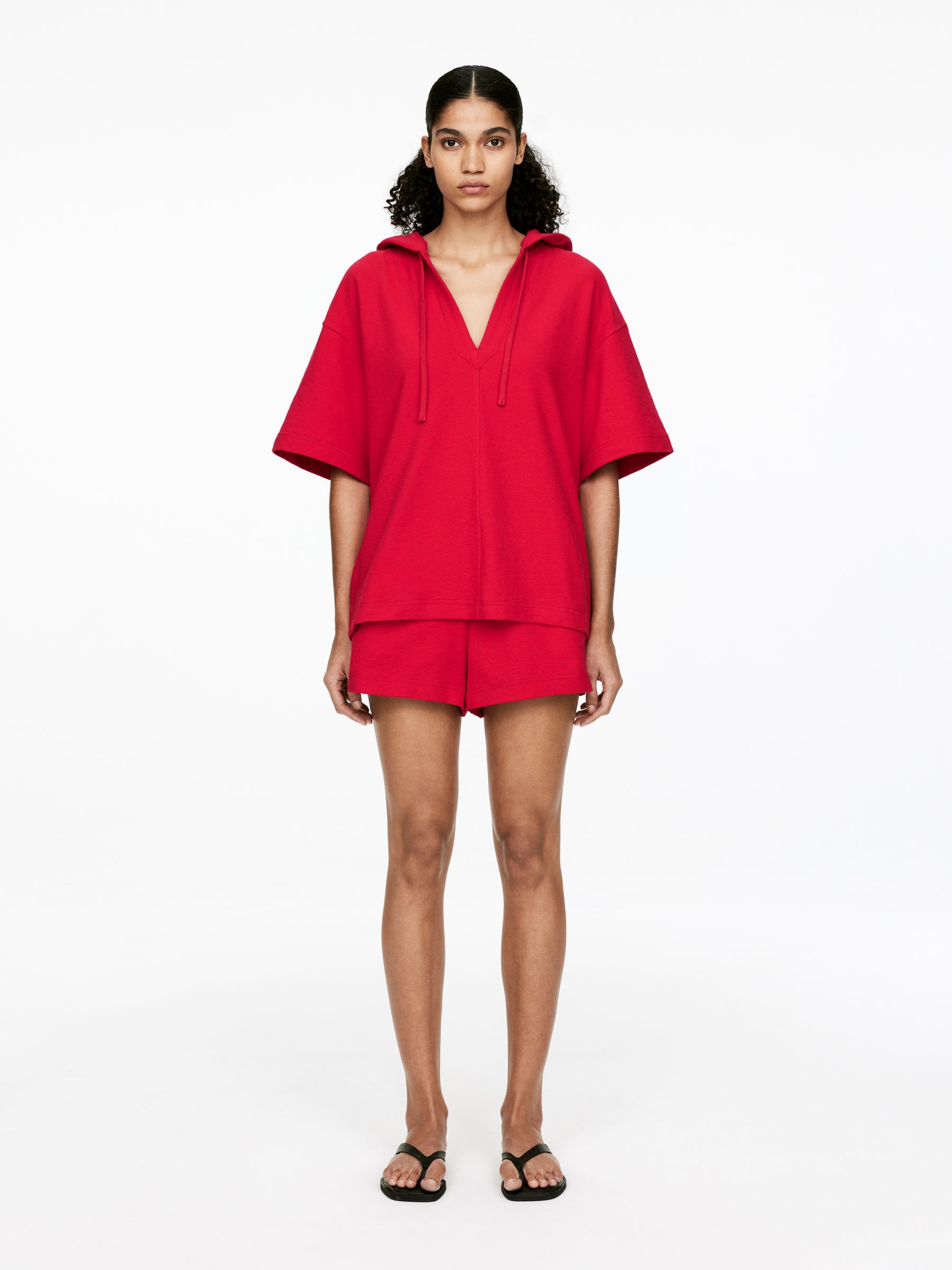 Hooded Towel Top - Red - Loose fit - Women - StillMedia/Lookbook - 6