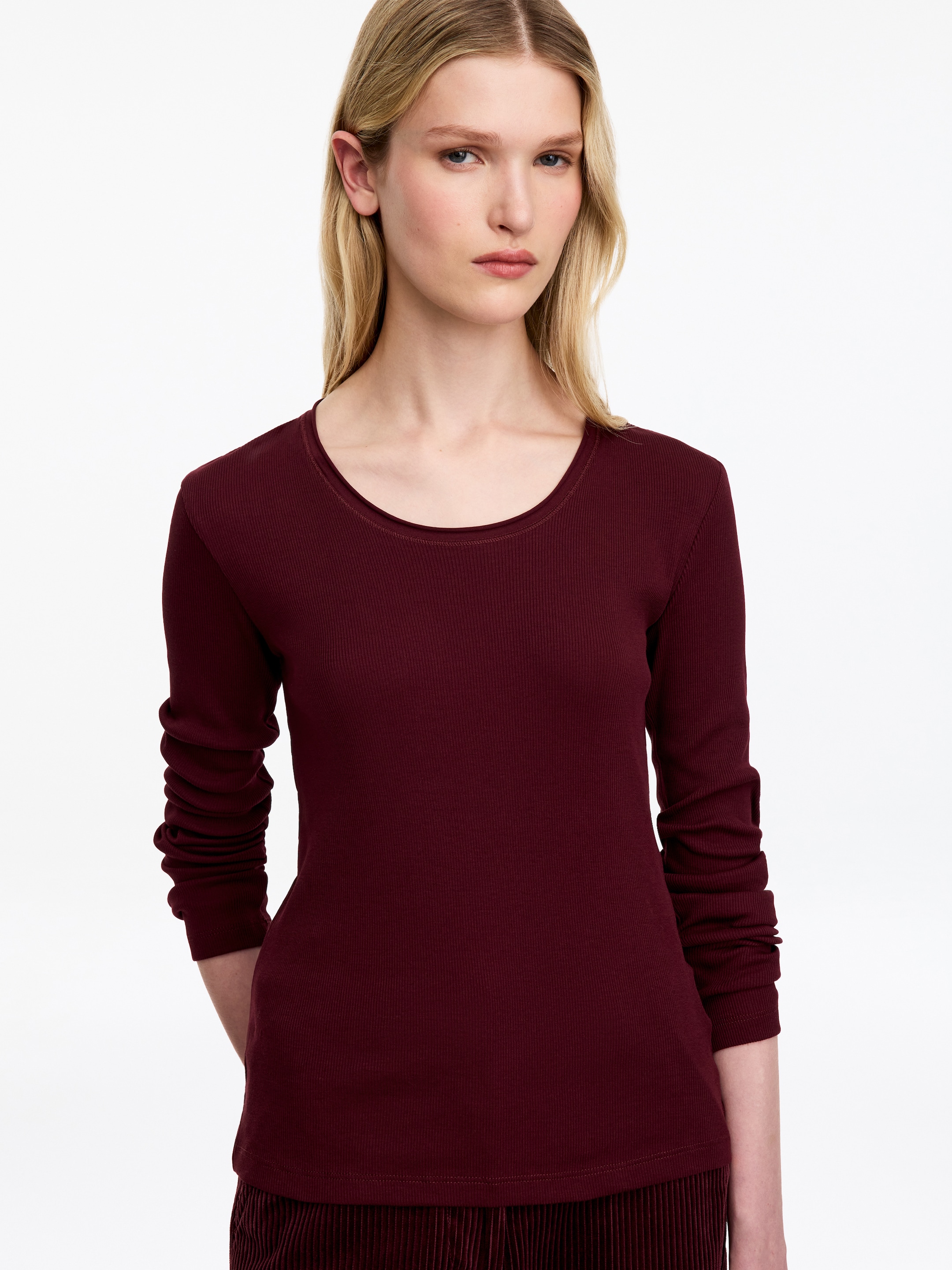 Rib Cotton Top - Dark red - Slim fit - women - StillMedia/Lookbook - 4