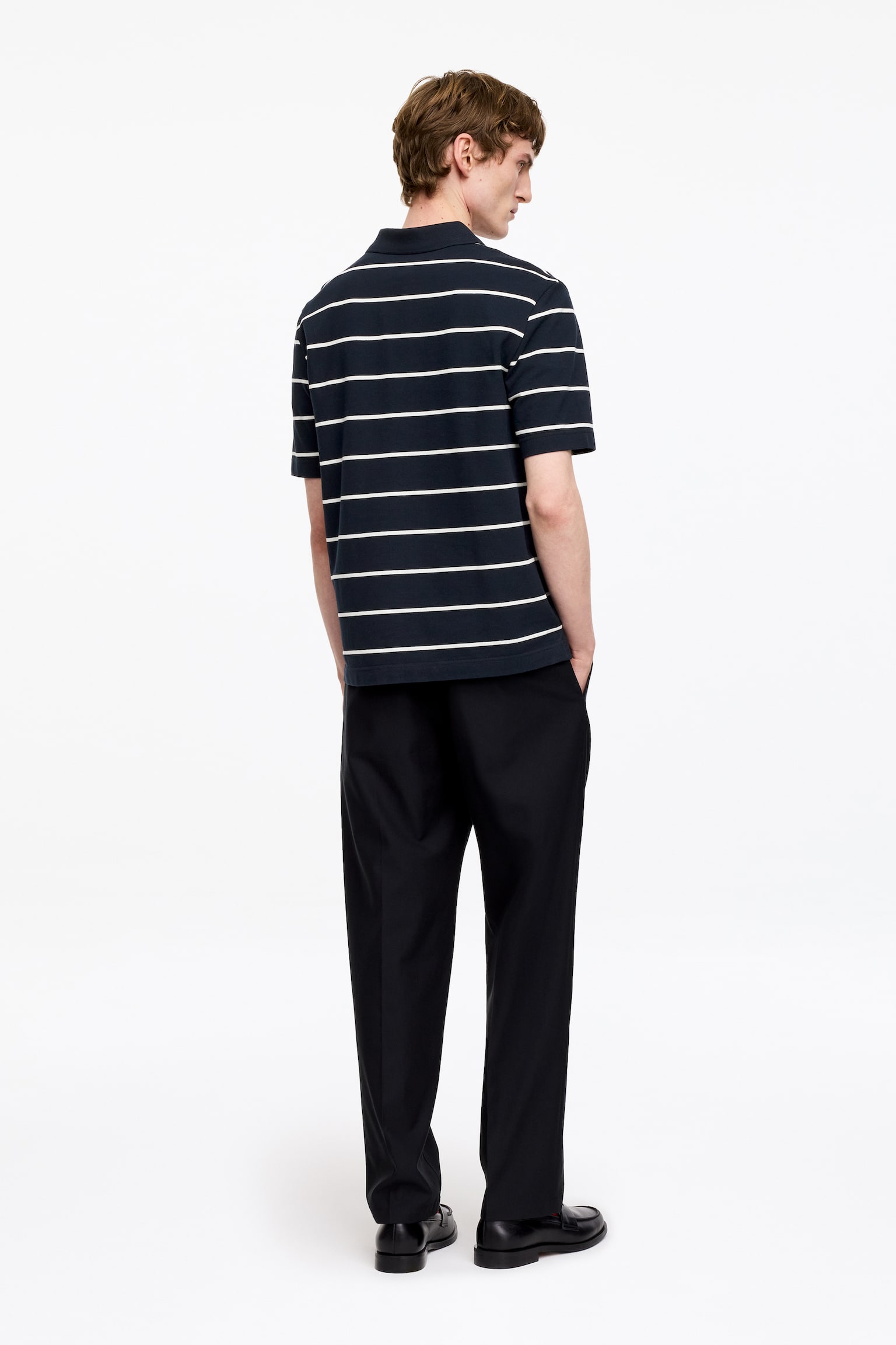 Polo in piqué-Blu scuro/Righe - 5