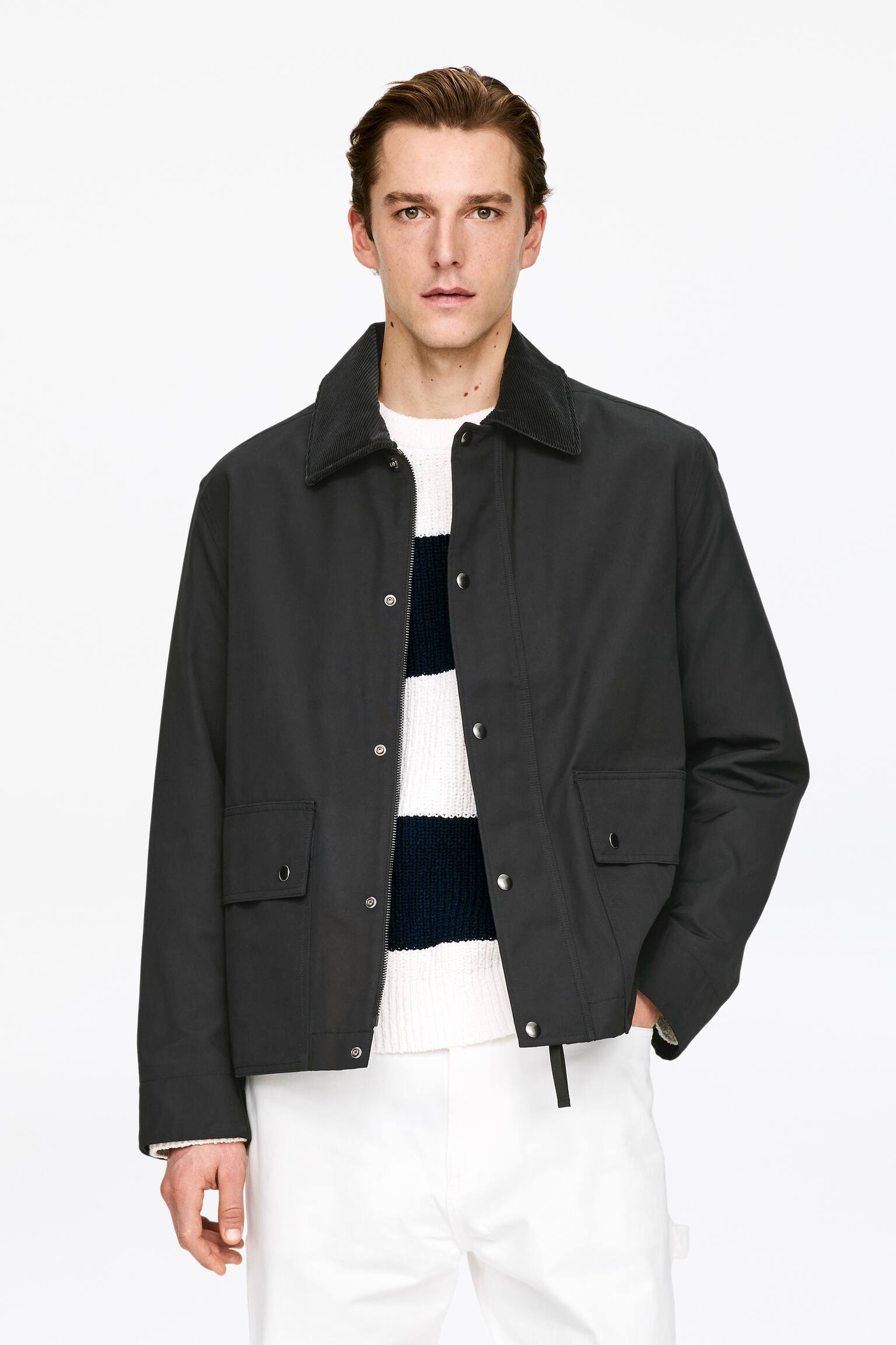 Veste cirée en nylon et coton - Noir/Beige clair - 6